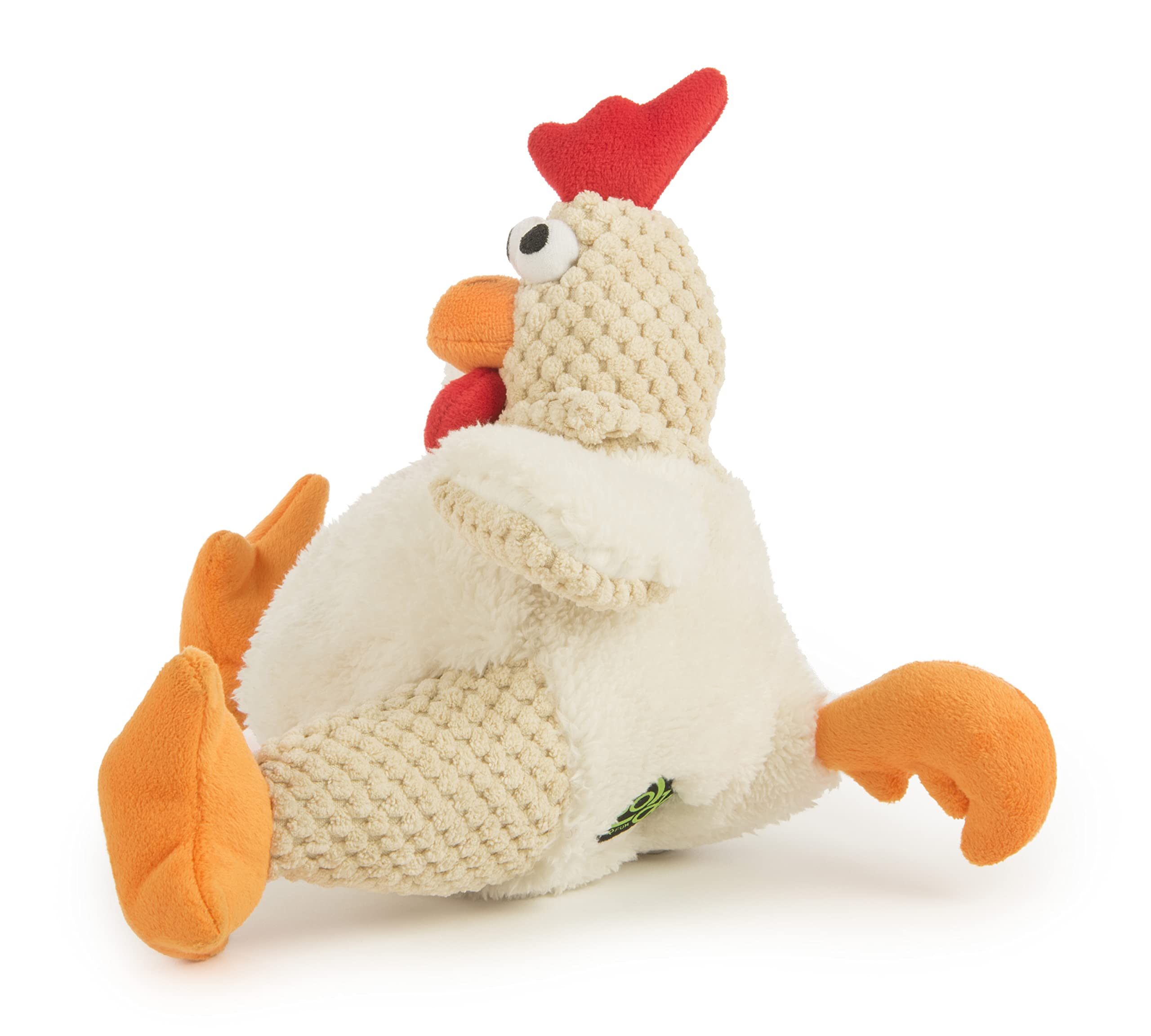 Godog Checkers Fat Rooster Squeaky Plush Dog Toy, Chew Guard Technology - White, Large