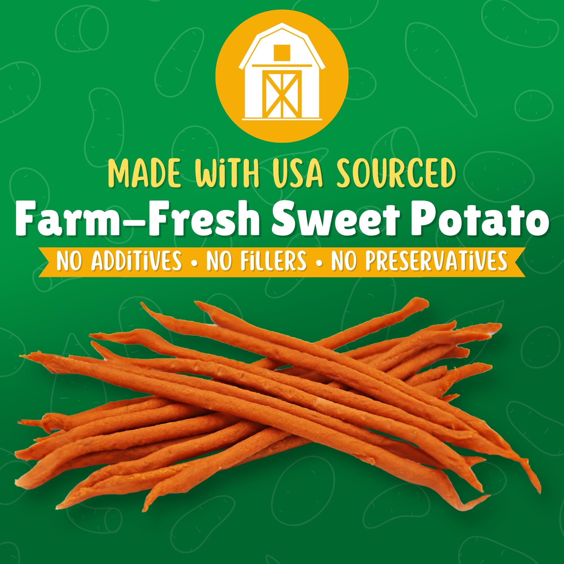 Lucky Premium Treats Sweet Potato Straws Dog Treats - All Natural, 7oz Chewy Veggie Treats for Small & Medium Dogs - Made in USA