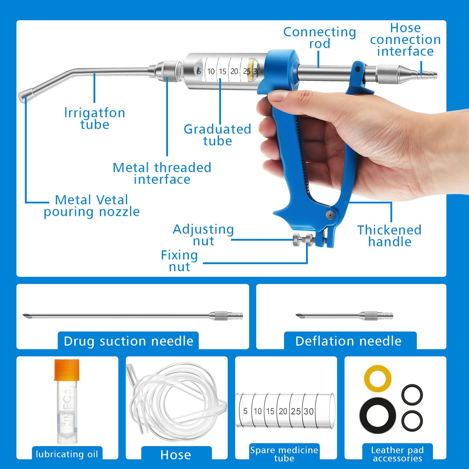 Anglechic 2 Pack 30ml Sheep Drench Adjustable Drench Gun for Goats Metal Veterinary Feeding Gun Veterinary Medicine Syringe Drug
