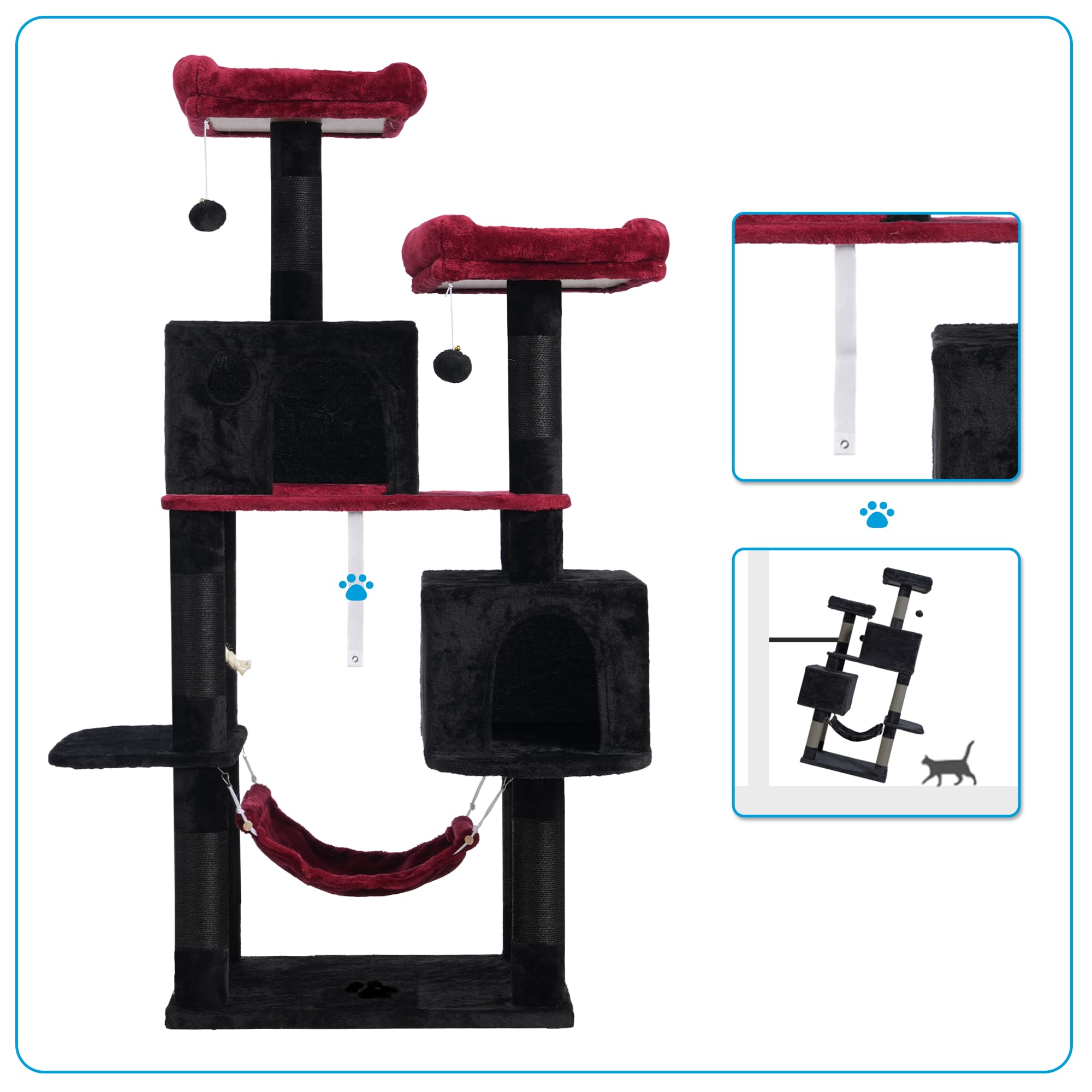 Hey-Brother Gothic Large Multi-Level Cat Tree Condo Furniture With Sisal-Covered Scratching Posts, 2 Bigger Plush Condos, Perch