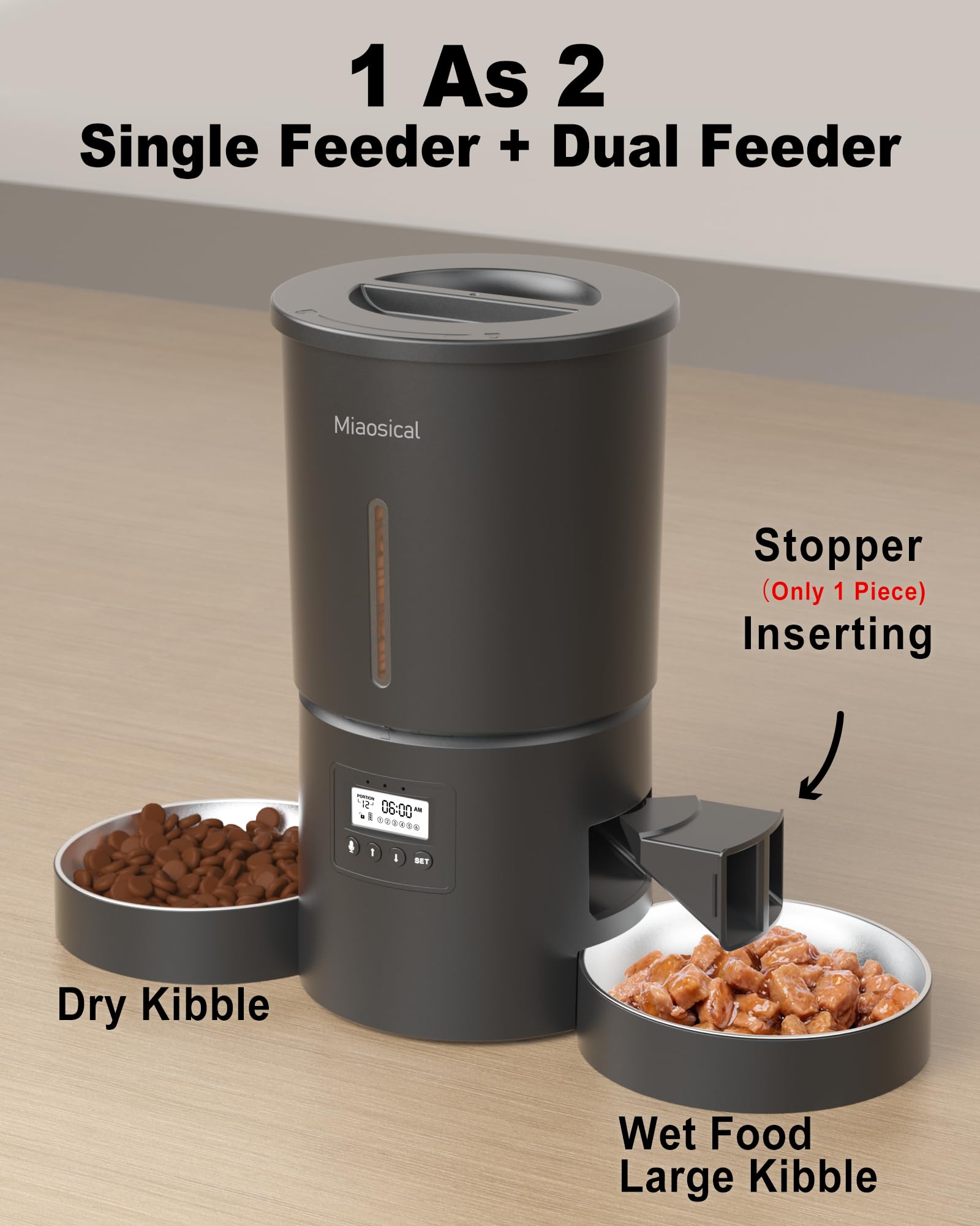 Dual Automatic Cat Feeder 2 Cats,6 Meals/Day,12 Portions/Meal,4.2L Dual Power Double Bowls Feeder,Dry Food Auto Pet Dispenser,10