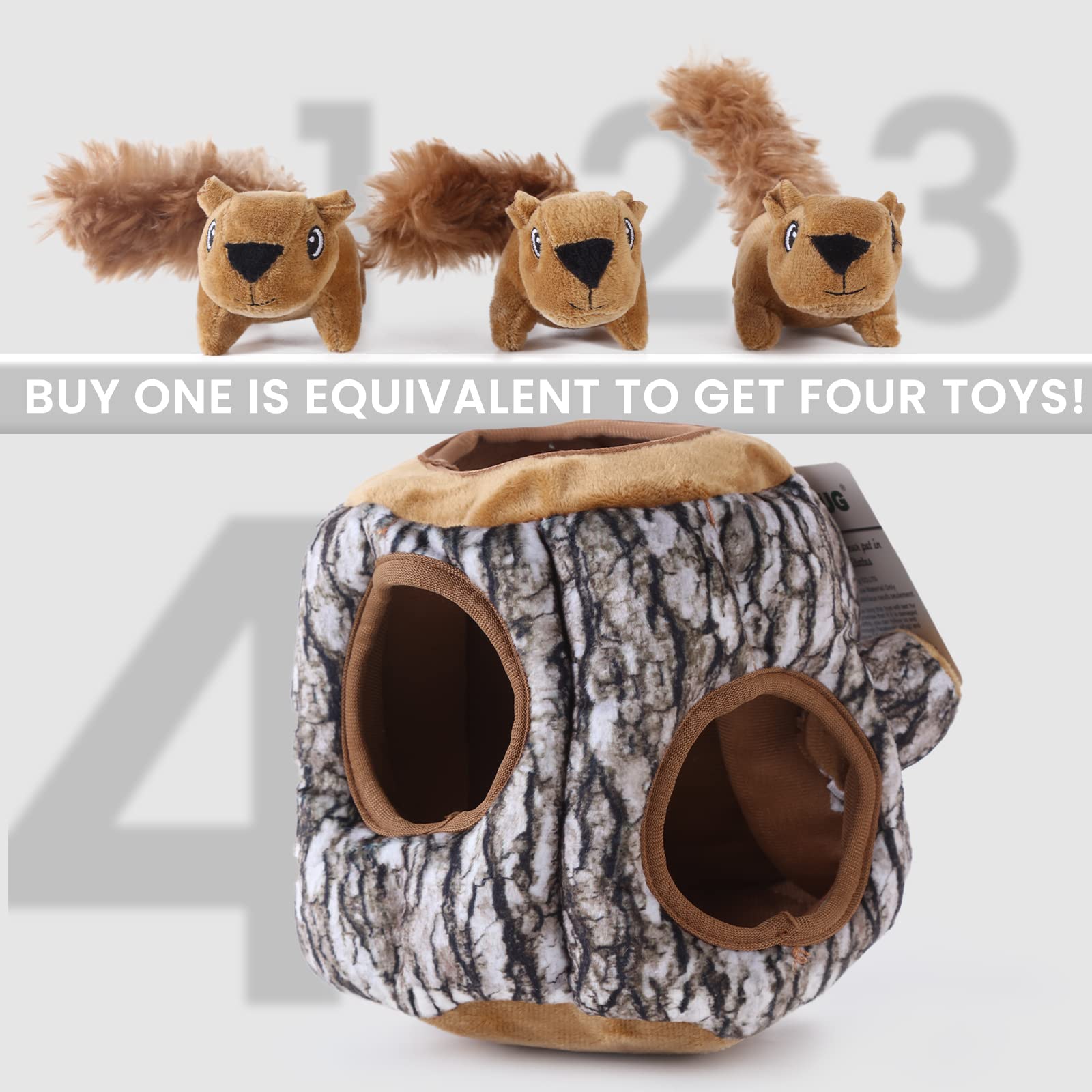 Laifug Hidden Squirrel Plush Dog Toy, Interactive Squeaky Dog Toy Hide And Seek, L