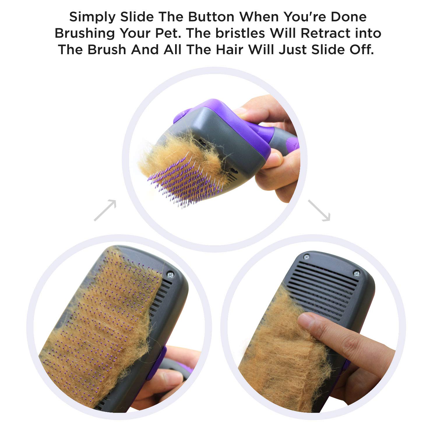 Hertzko Self-Cleaning Slicker Brush for Dogs & Cats - Grooming Tool for Shedding, Sensitive Skin, Regular Size, Purple