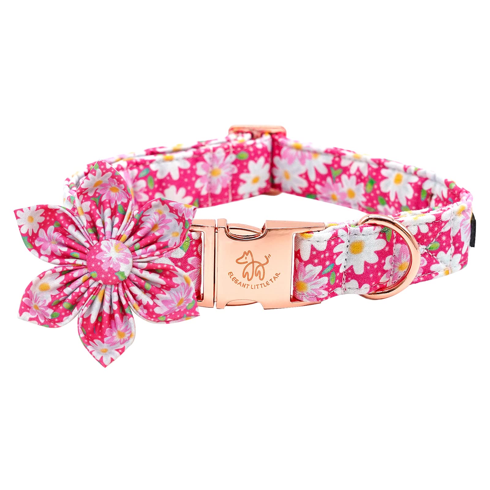Elegant little tail Dog Collar with Flower, Dog Collar Flowers Pink Floral Girl Dog Collar Pet Gift Adjustable Dog Collar for La