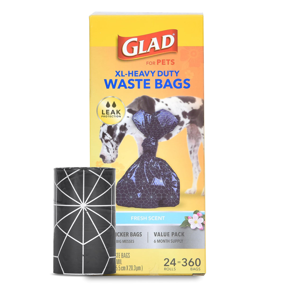 Glad Extra Large Heavy Duty Scented Dog Waste Bags Value Pack, 288 Rolls, 4320 Count