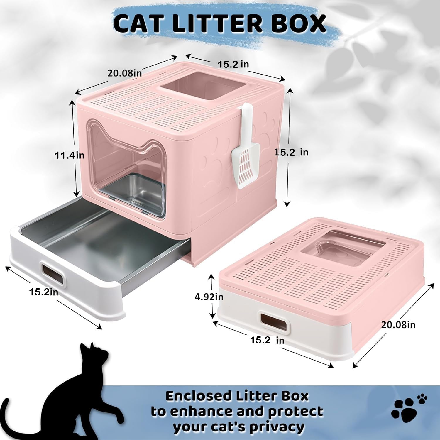 Tehoao Enclosed Cat Litter Box With Lid Top Exit Covered Metal Stainless Steel Litter Box Leak Proof & Odorless Easy To Clean In
