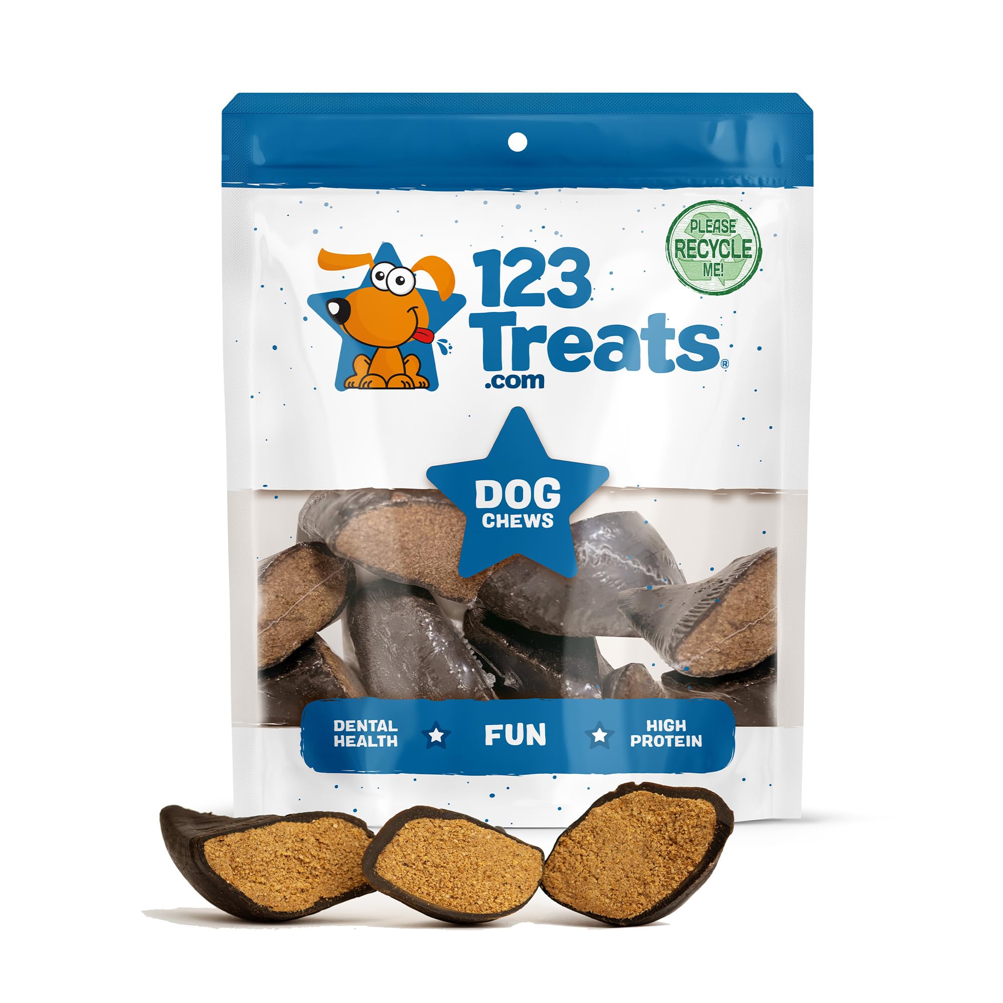 123 Treats Filled Cow Hooves for Dogs - Delicious Peanut Butter Flavor Dog Treats (3 Count), Long-Lasting Natural Dog Chews, Stu