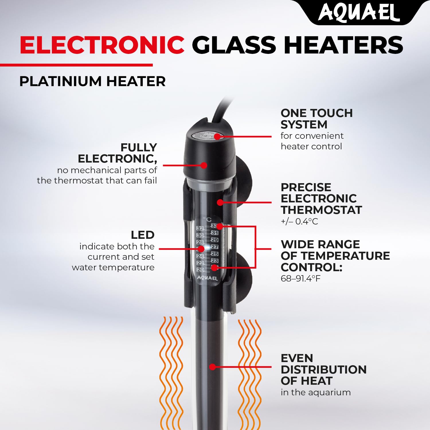 Aquael Platinium Aquarium Heater For Freshwater & Saltwater Aquariums - 150 Watt, 24-40 Gallons