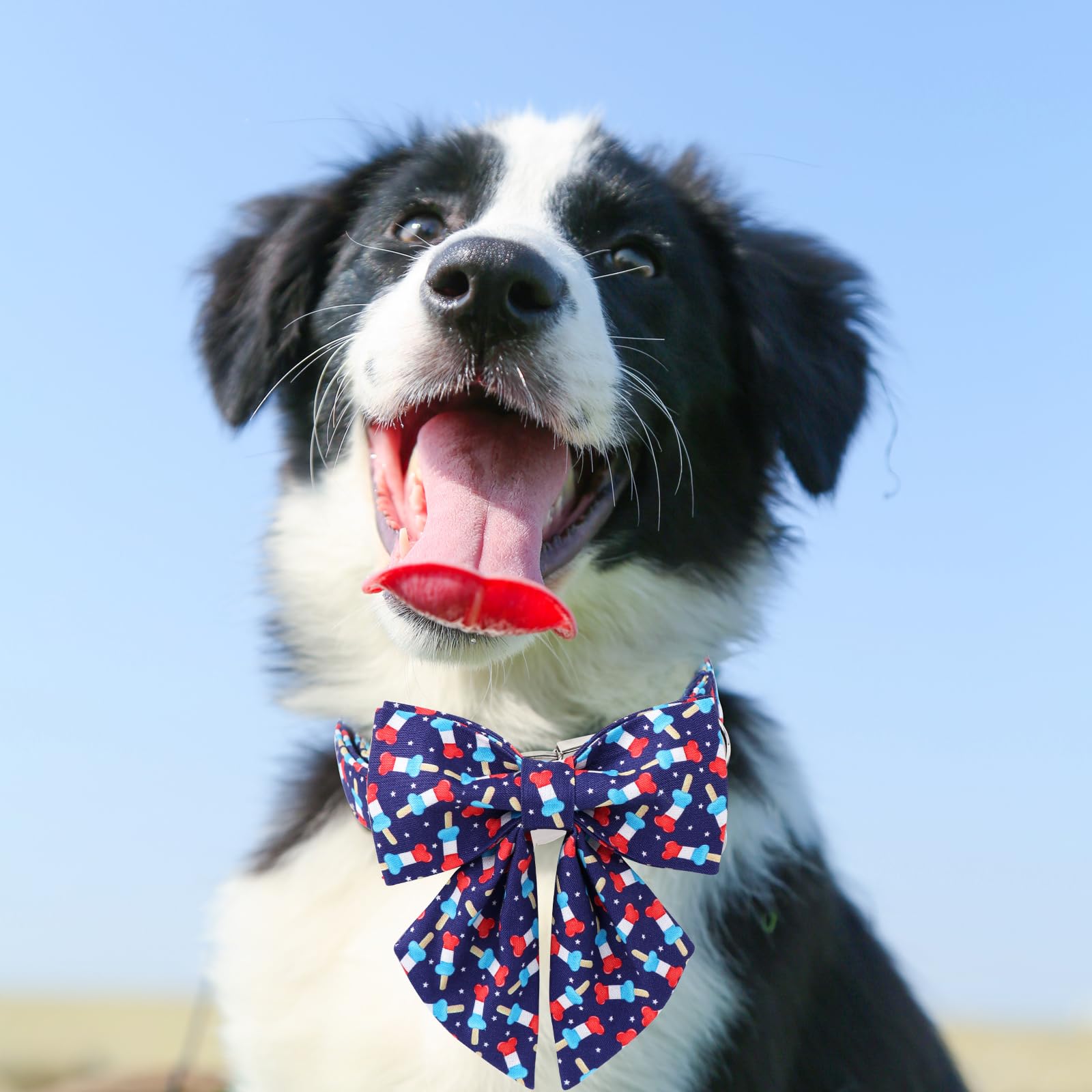 Patriotic Bow Tie Collar - American Flag Design For Medium Dogs, Comfortable Summer Collar With Metal Buckle, Neck 13.5-22In