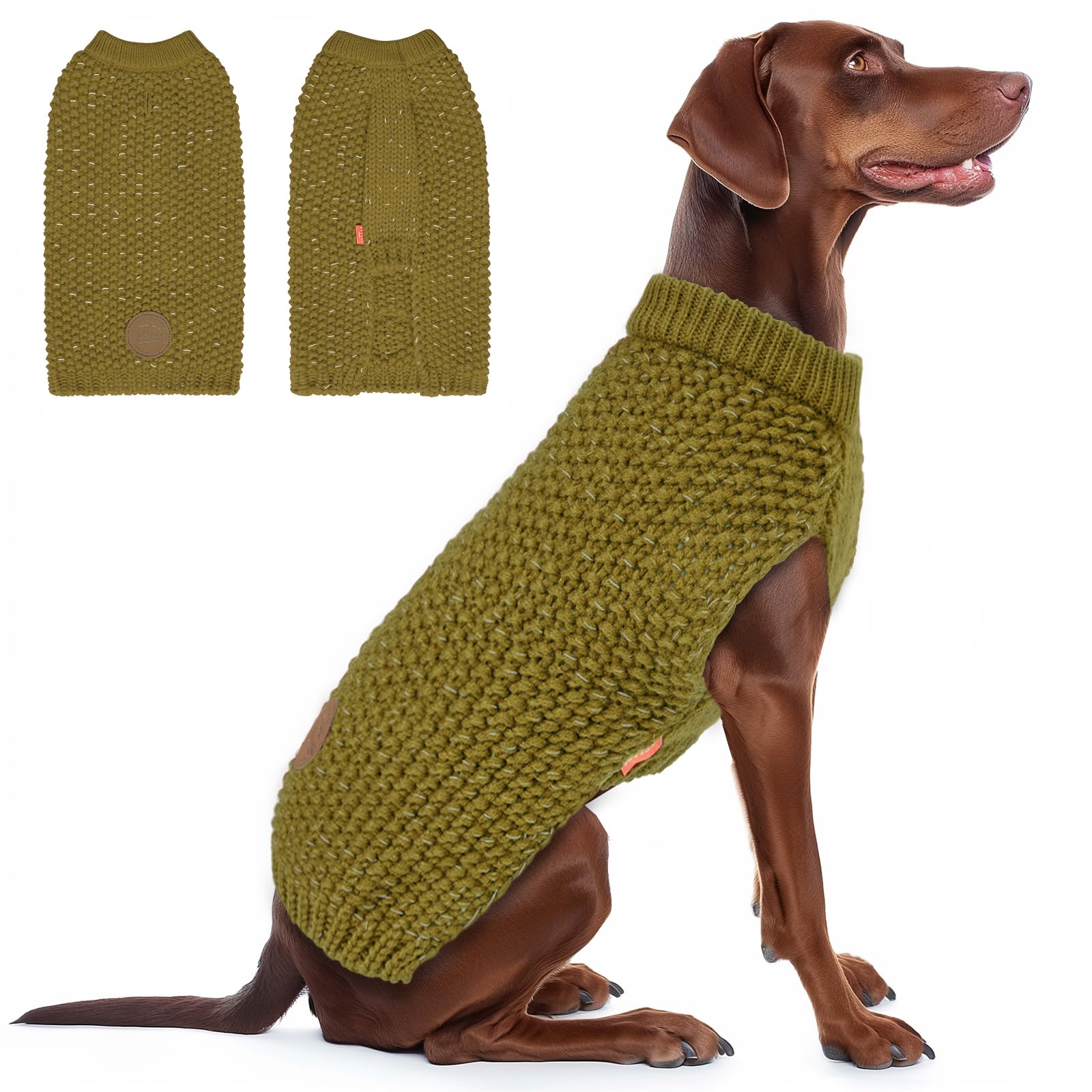 Kyeese Comfy Dog Clothes Warm Sweater For Large Dogs With Reflective Yarn, Brown, 3Xl