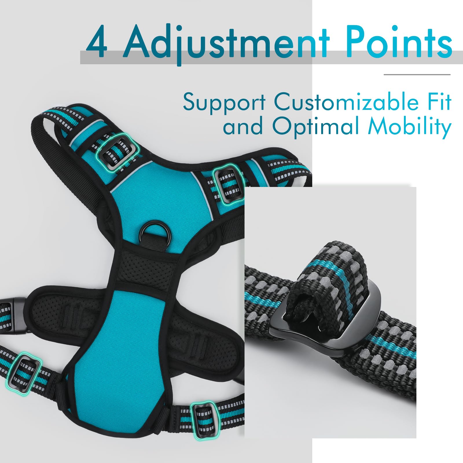 Rabbitgoo Dog Harness, No-Pull Pet Harness With 2 Leash Clips, Adjustable Soft Padded Dog Vest, Reflective No-Choke Pet Oxford Vest With Easy Control Handle For Large Dogs, Teal, Xl