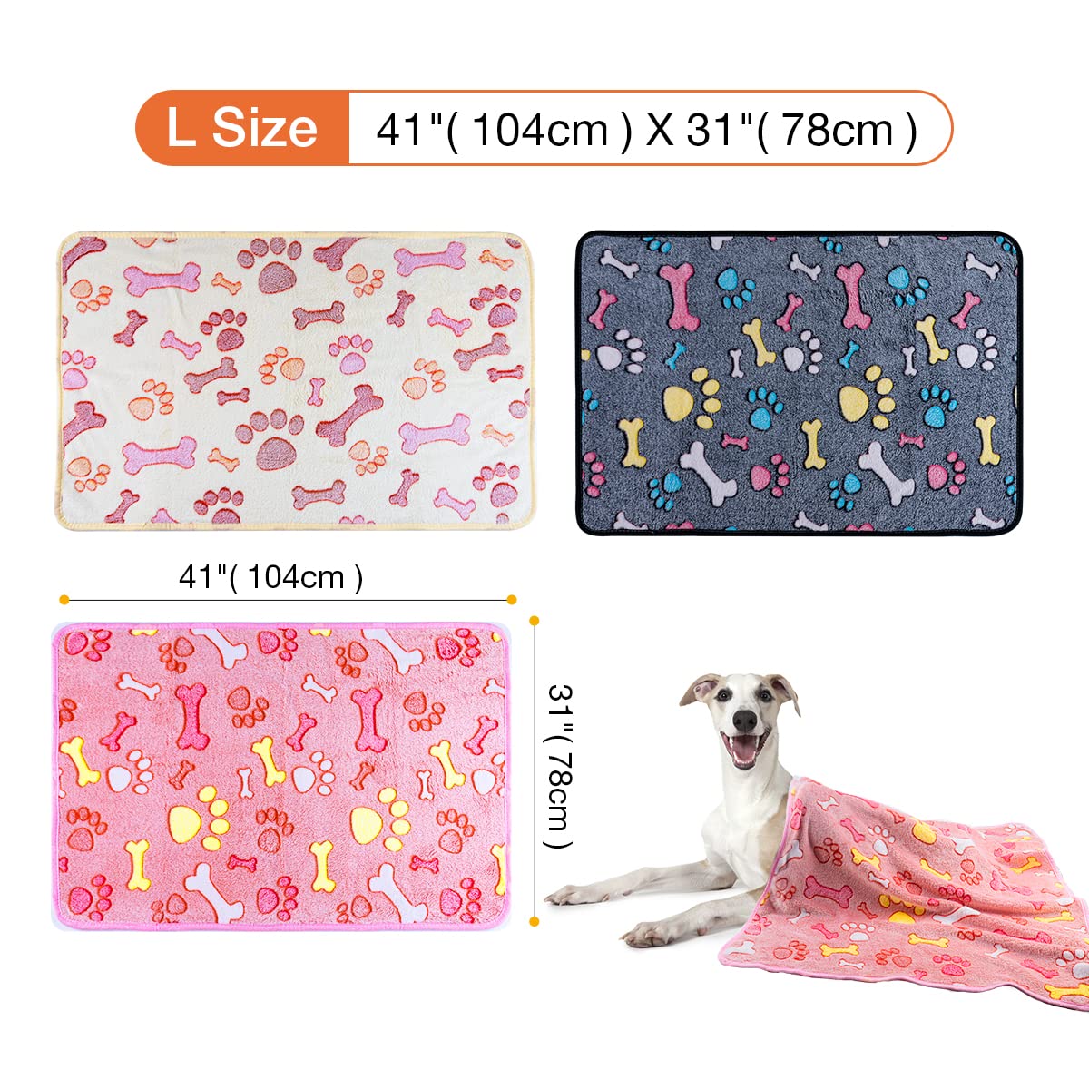 Pet Soft Blankets For Dogs - Fluffy Cats Dogs Blankets For Small Medium & Large Dogs, Cute Print Pet Throw Puppy Blankets Fleece (Bone, 3S)