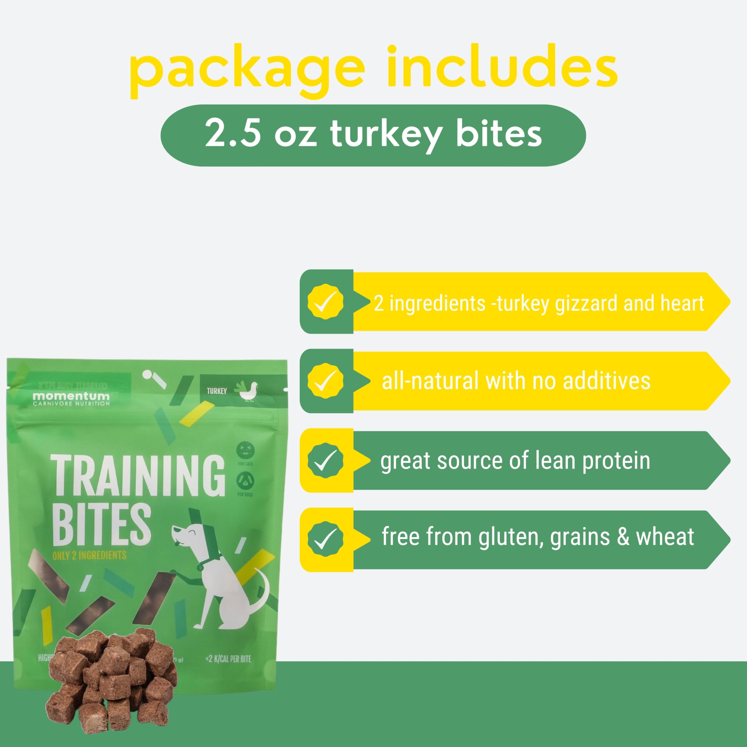 Momentum Carnivore Nutrition Freeze-Dried Turkey Training Bites - Two Ingredients-Turkey Gizzards and Hearts, All-Natural Dog Tr