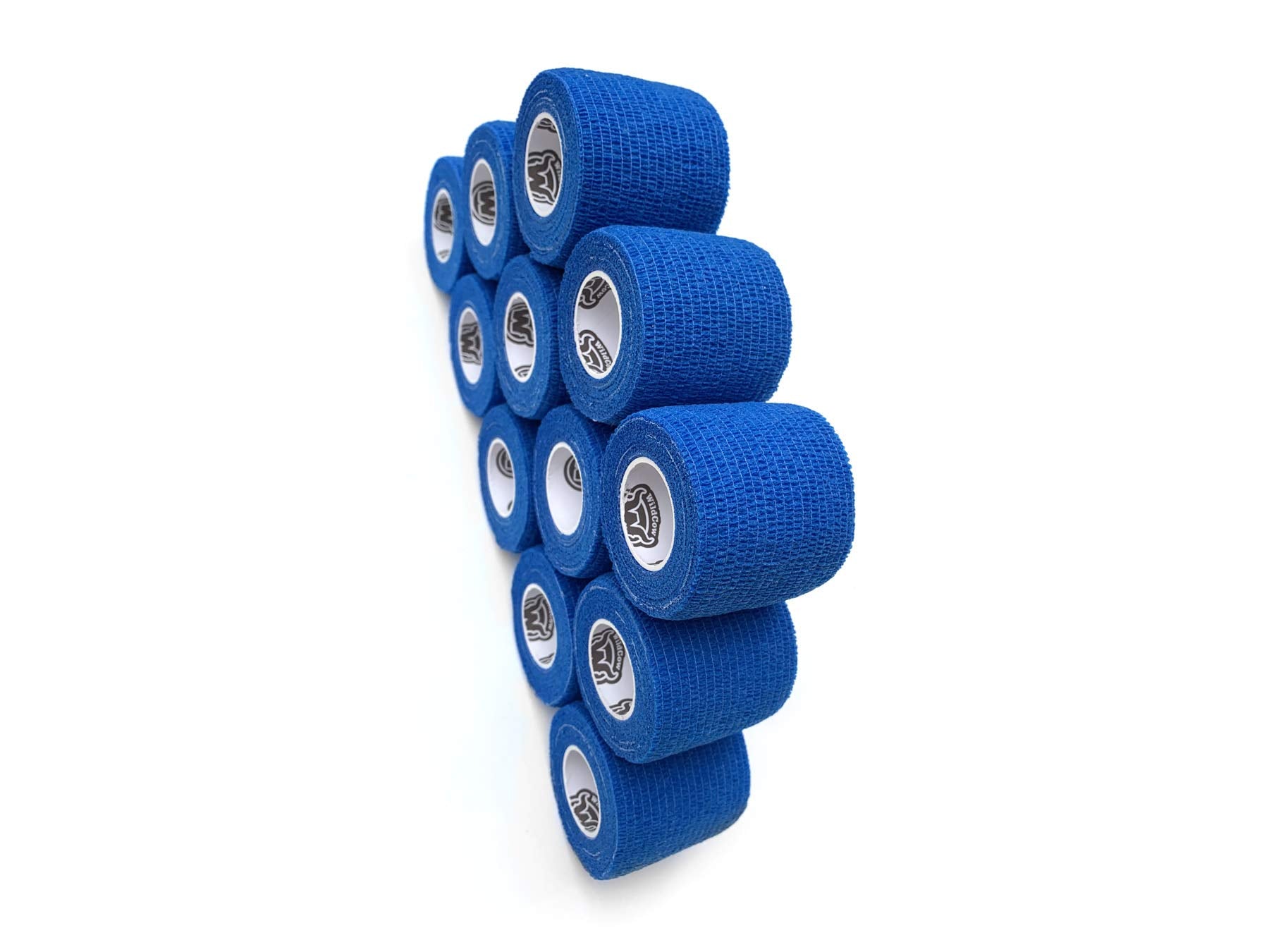 WildCow 2 Blue Vet Wrap Tape Bulk, 12 Pack Cohesive Bandage Wraps, Self Adherent Grip Rolls - Solid Colors