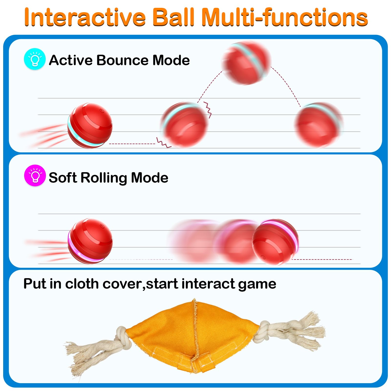 Salodal Interactive Dog Toys Motion Activated Dog Rolling Ball,Squeaky Dog Toys To Keep Them Busy,Rechargeable Electric Peppy Pe