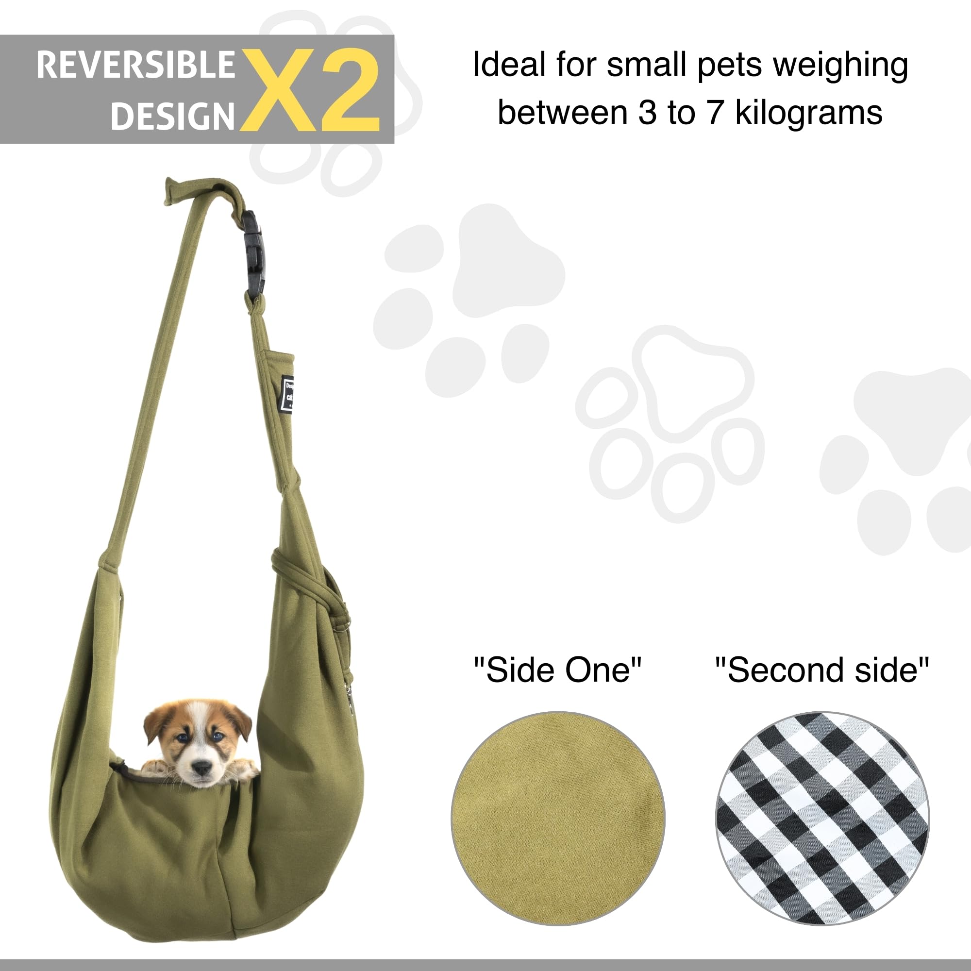 Dog Sling Carrier For Small Dogs & Cats - Reversible & Soft Pet Carrier, Adjustable Strap, Hands-Free Puppy Carrier For Dogs 0-1