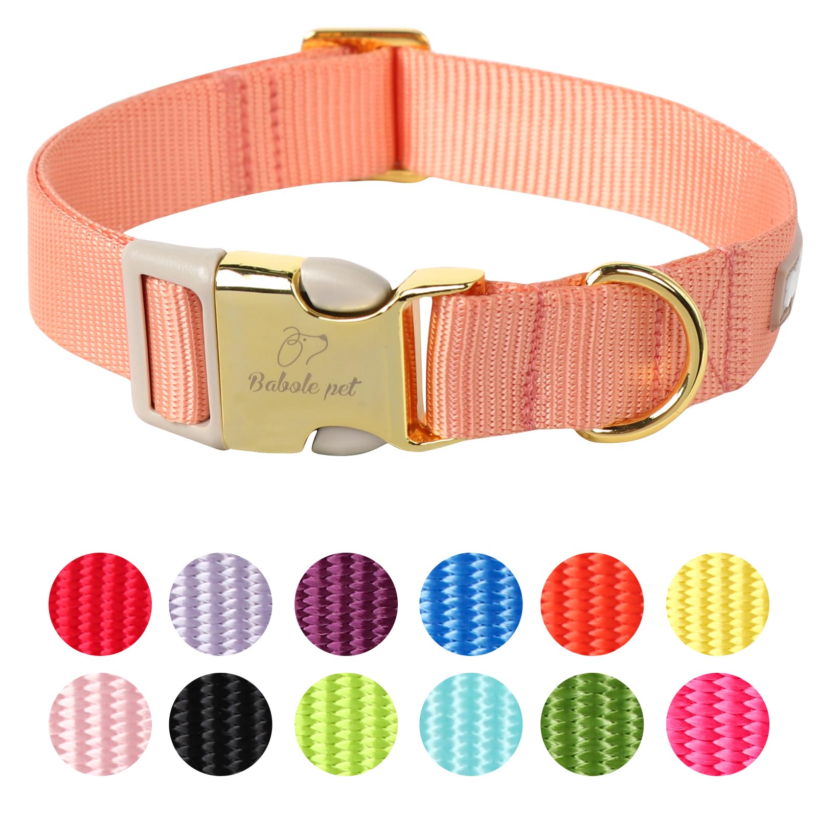 Babole Pet Nylon Dog Collar - Adjustable Orange Soft Webbing Dog Collars For Small Medium Large Dogs Boy Girl Puppy Collar With 