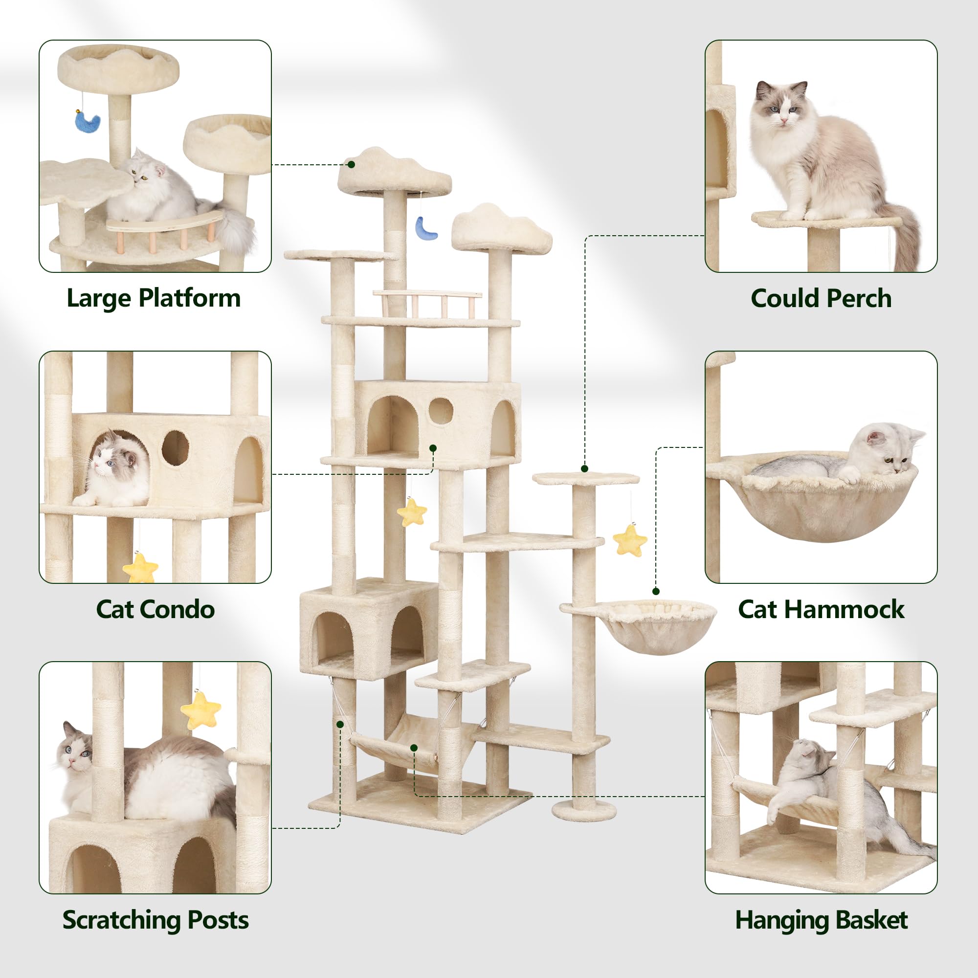 Meecal 85Inch Cat Tree For Indoor Cats Large Adult, Tall Cat Tower With Scratching Post, Heavy Duty Cat Tree With Large Perches,