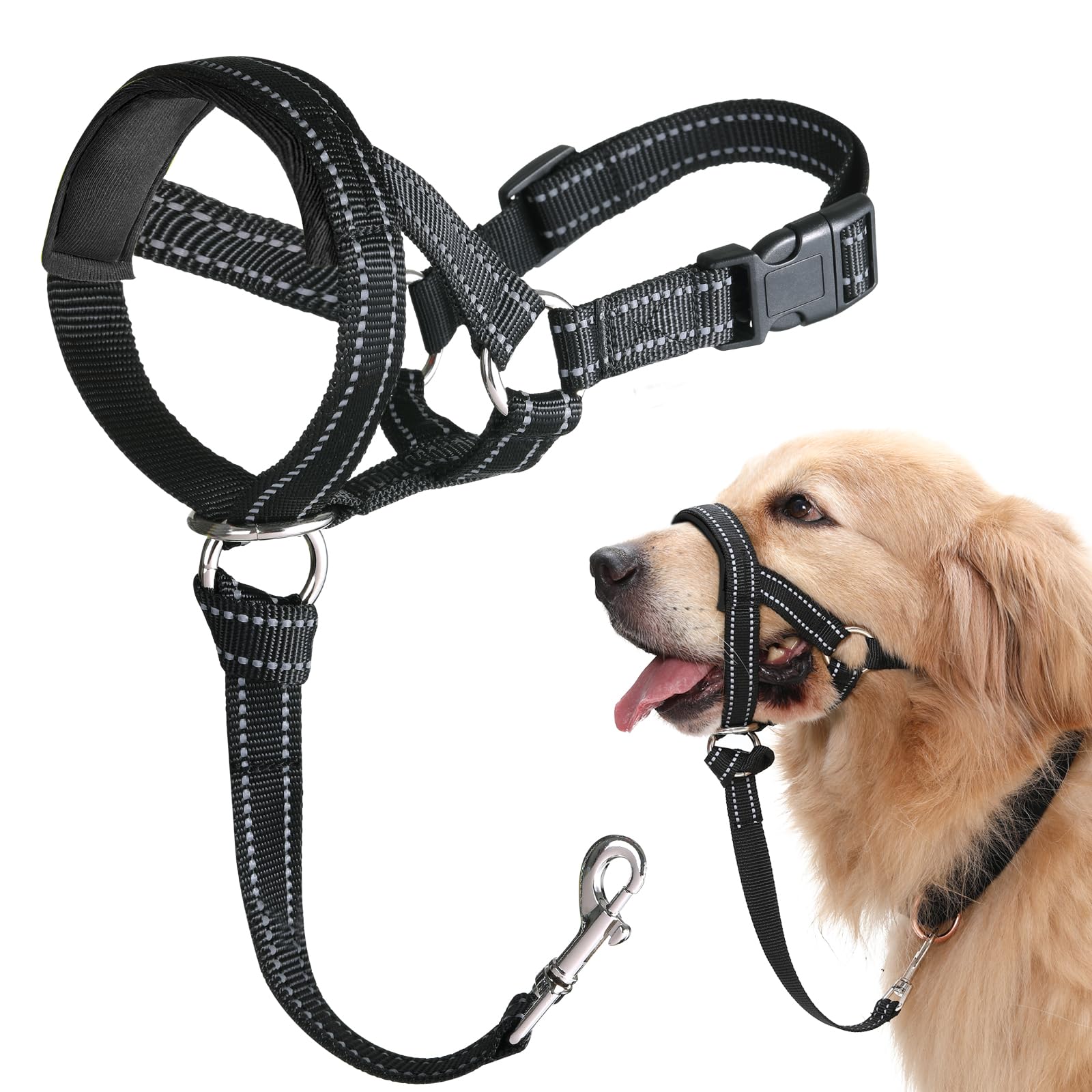 Barkless Dog Head Collar, No Pull Head Halter With Soft Padding, Reflective Soft Padded Snout Harness For Large Dogs, Labrador, Golden Retrievers, German Shepherd