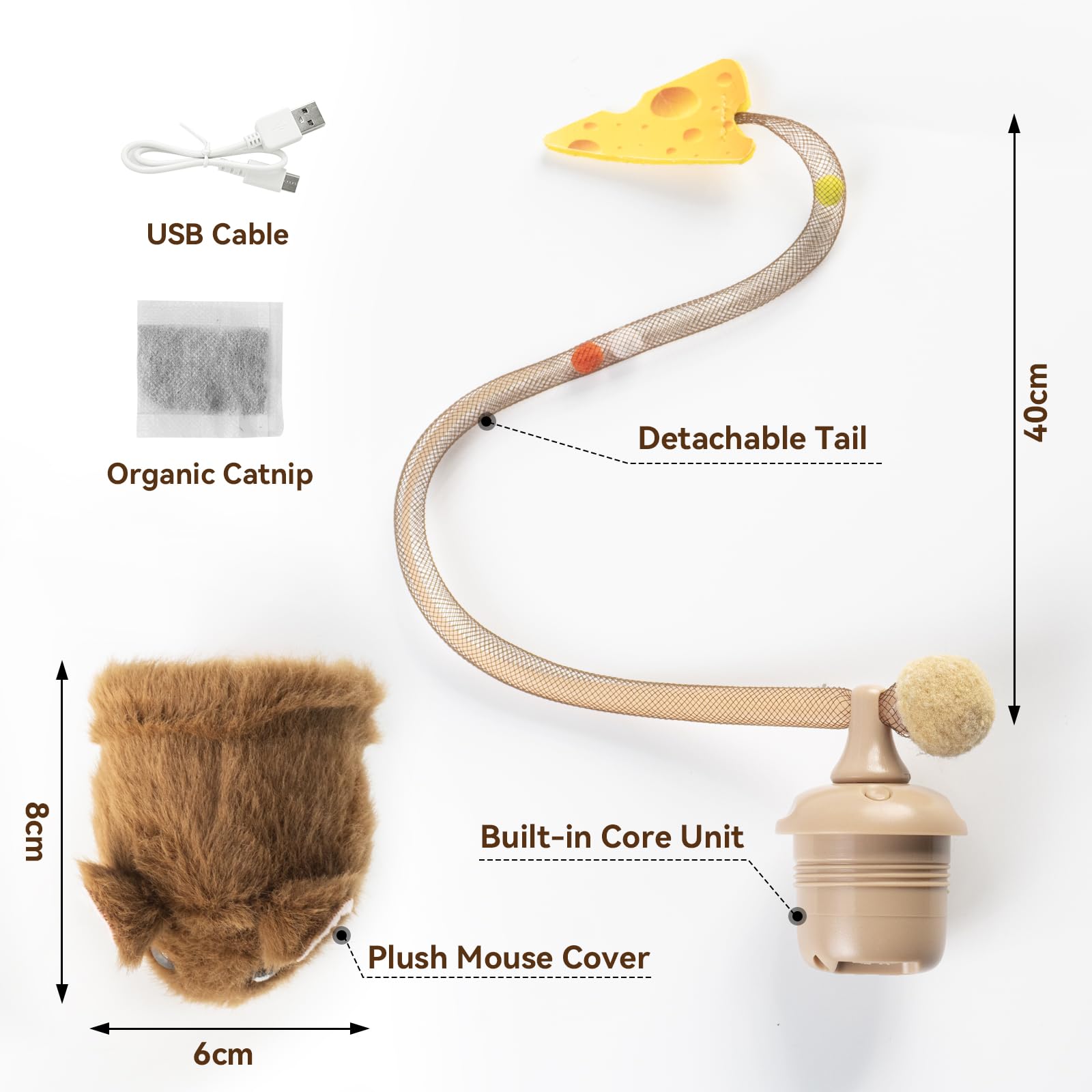 Migipaws Interactive MigiMouse Cat Toy 360 Rolling & Spin with Wiggling Tail for Indoor Cats Smart Motion Sensor, Realistic Sque