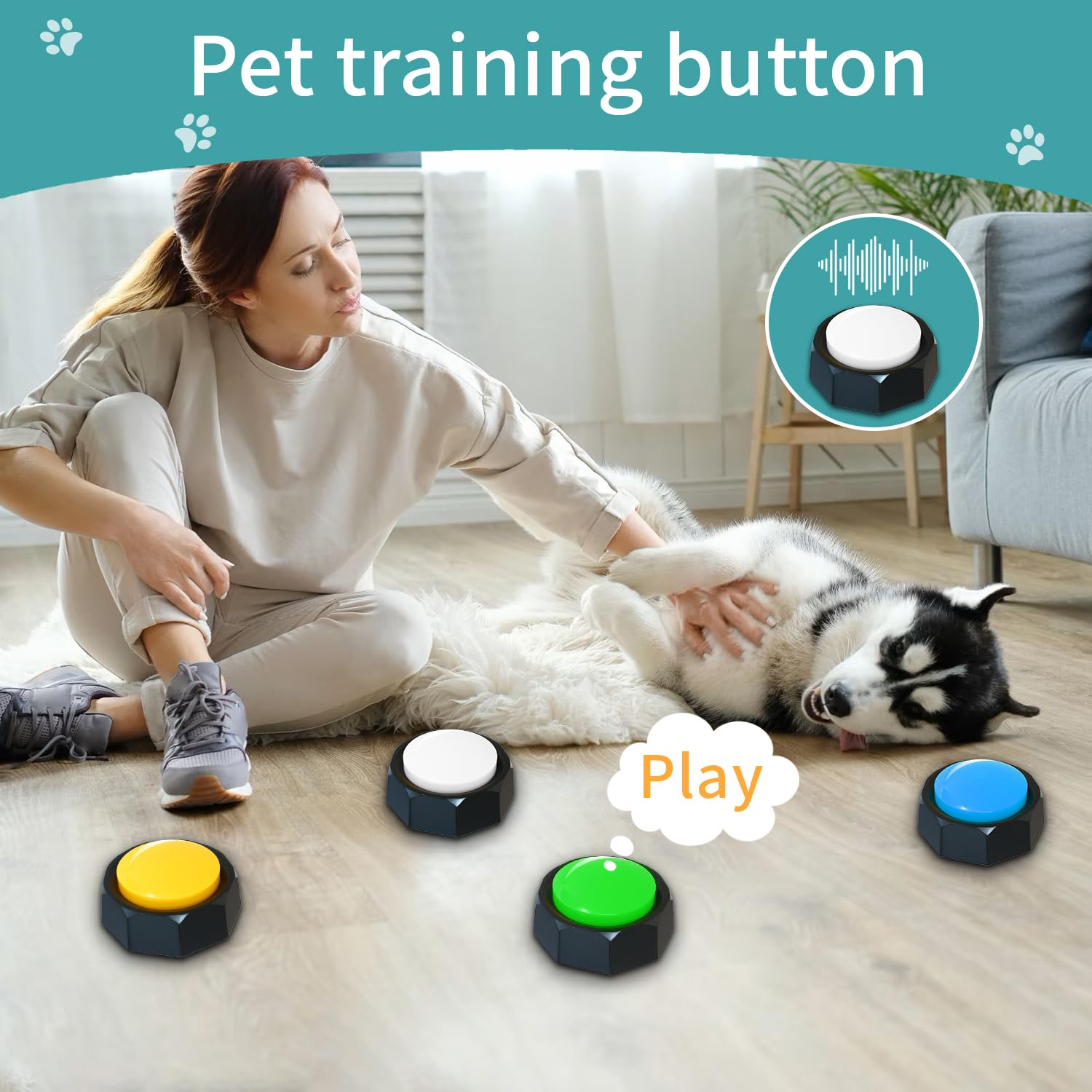 Ribosy Set Of 6 Dog Buttons, Recordable Button, Dog Training Buzzer With 50 Stickers, Record Playback Your Own Message To Teach Your Dogs Voice What They Want