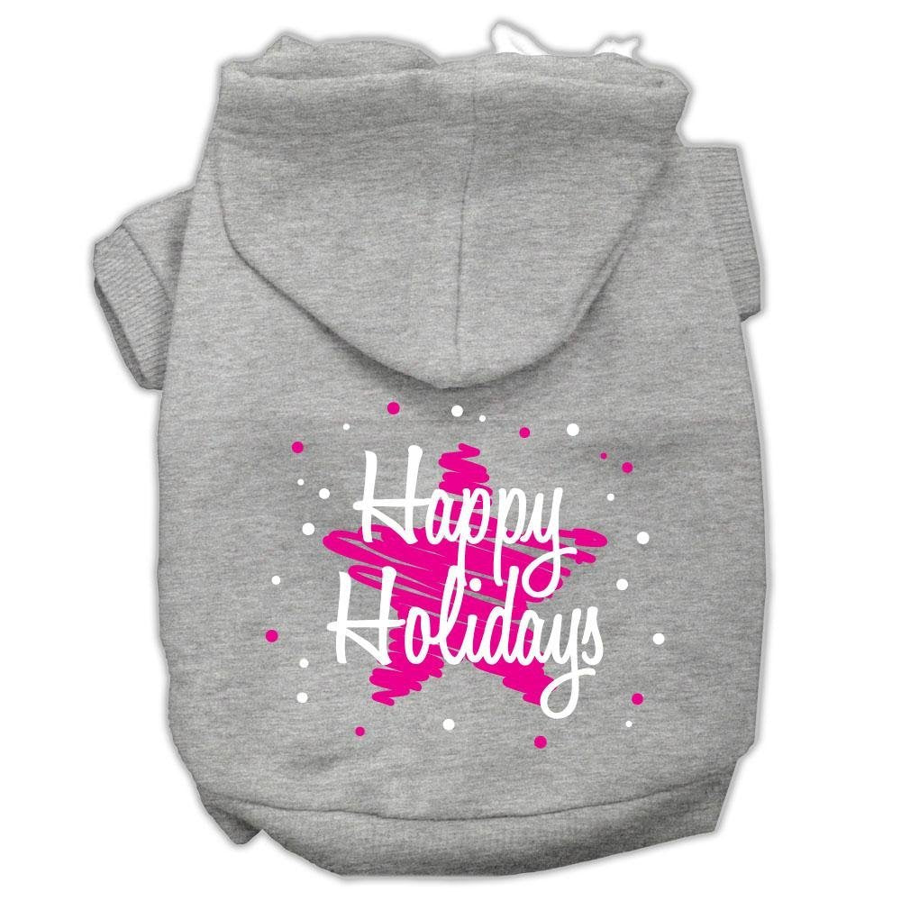 Mirage Pet Products Scribble Happy Holidays Screenprint Pet Hoodies, X-Small, Grey