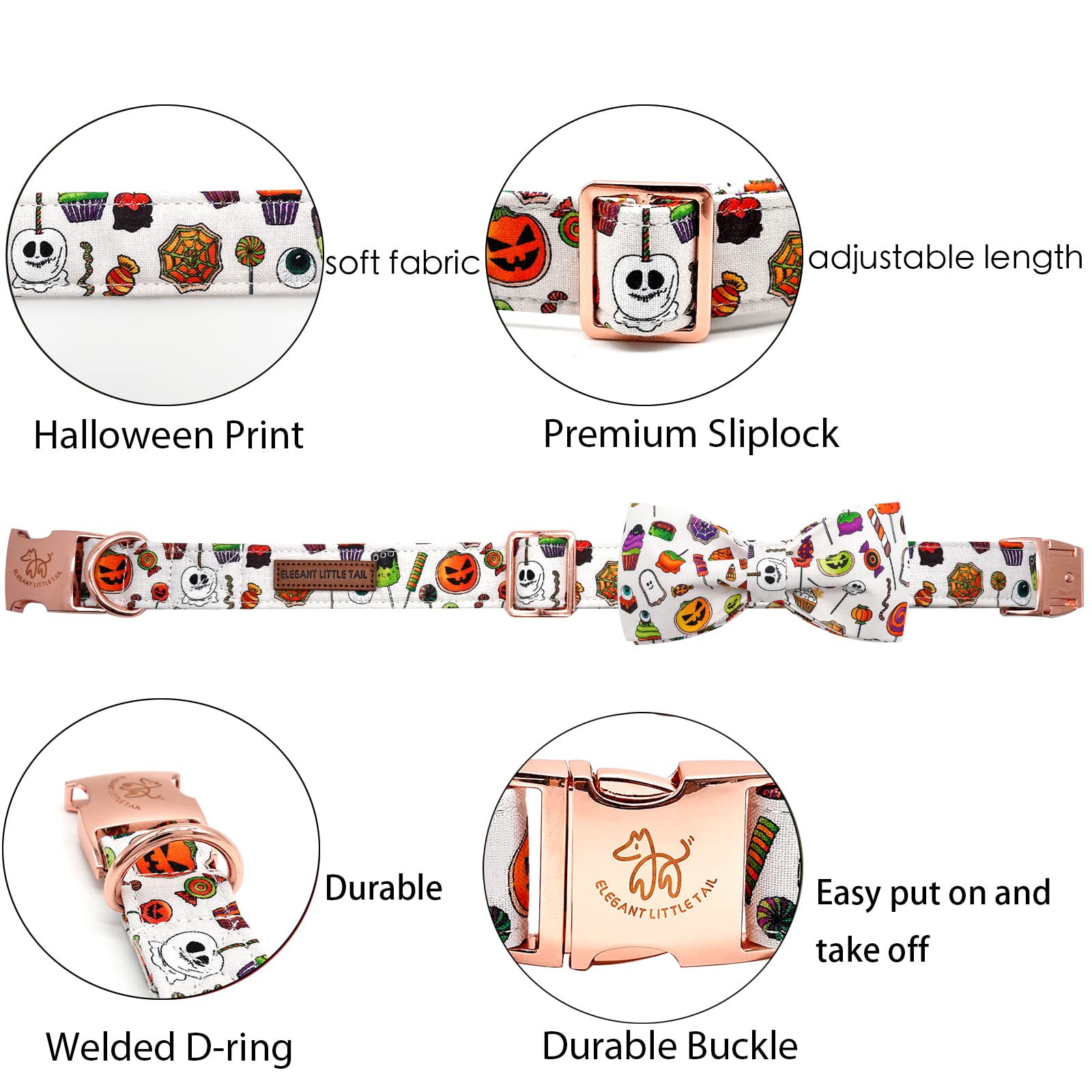 Elegant Little Tail Dog Collar With Bow - Fall Dog Collar Halloween Candy Bow Girl Boy Pet Collar Soft Dog Bowtie Collars For X-Large Dogs