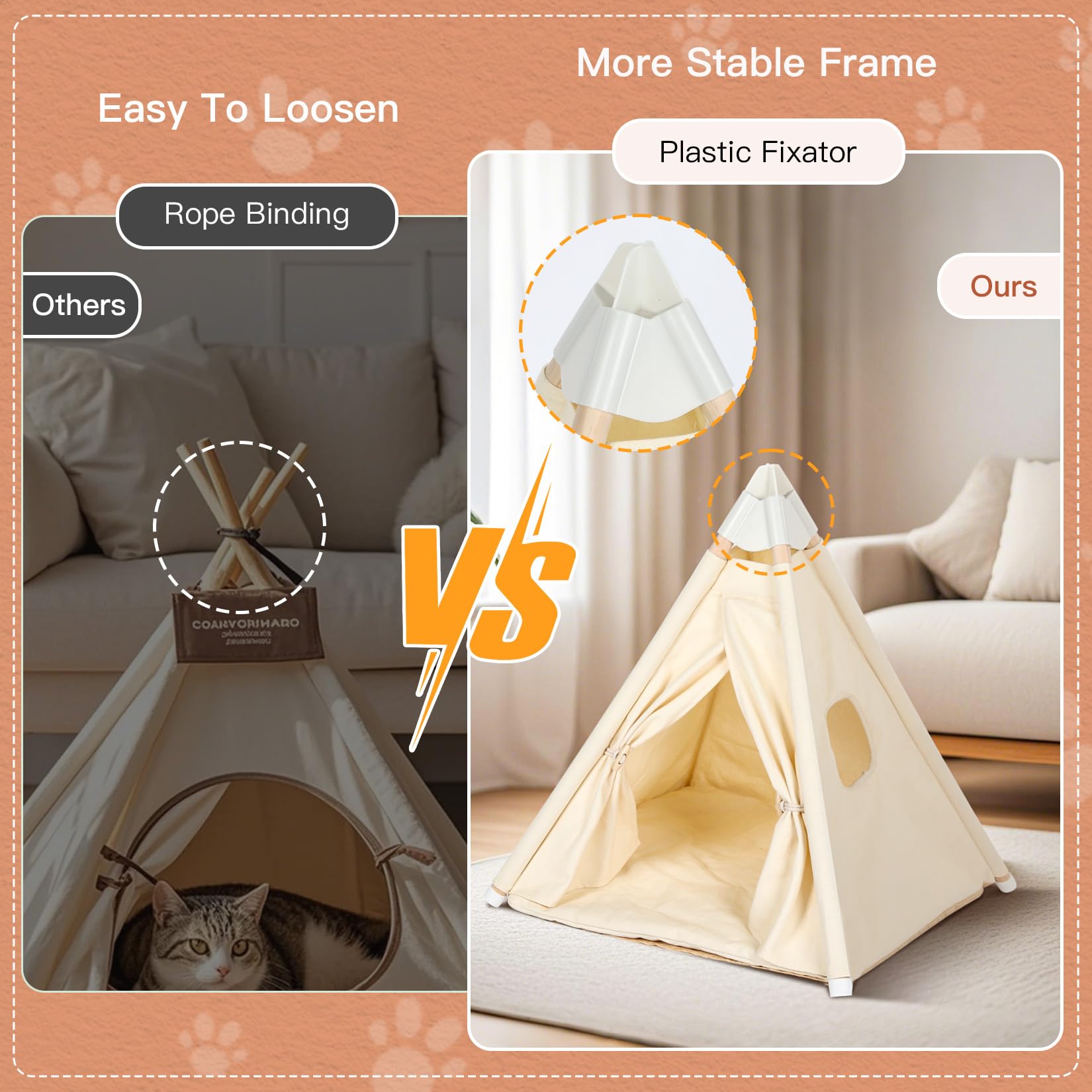 Loobmbns Pet Teepee Tent House For Large Cat & Small Dogs 20X20X20In, Small Dog House For Pugs, Large Cat House For Fat Cats, Mo