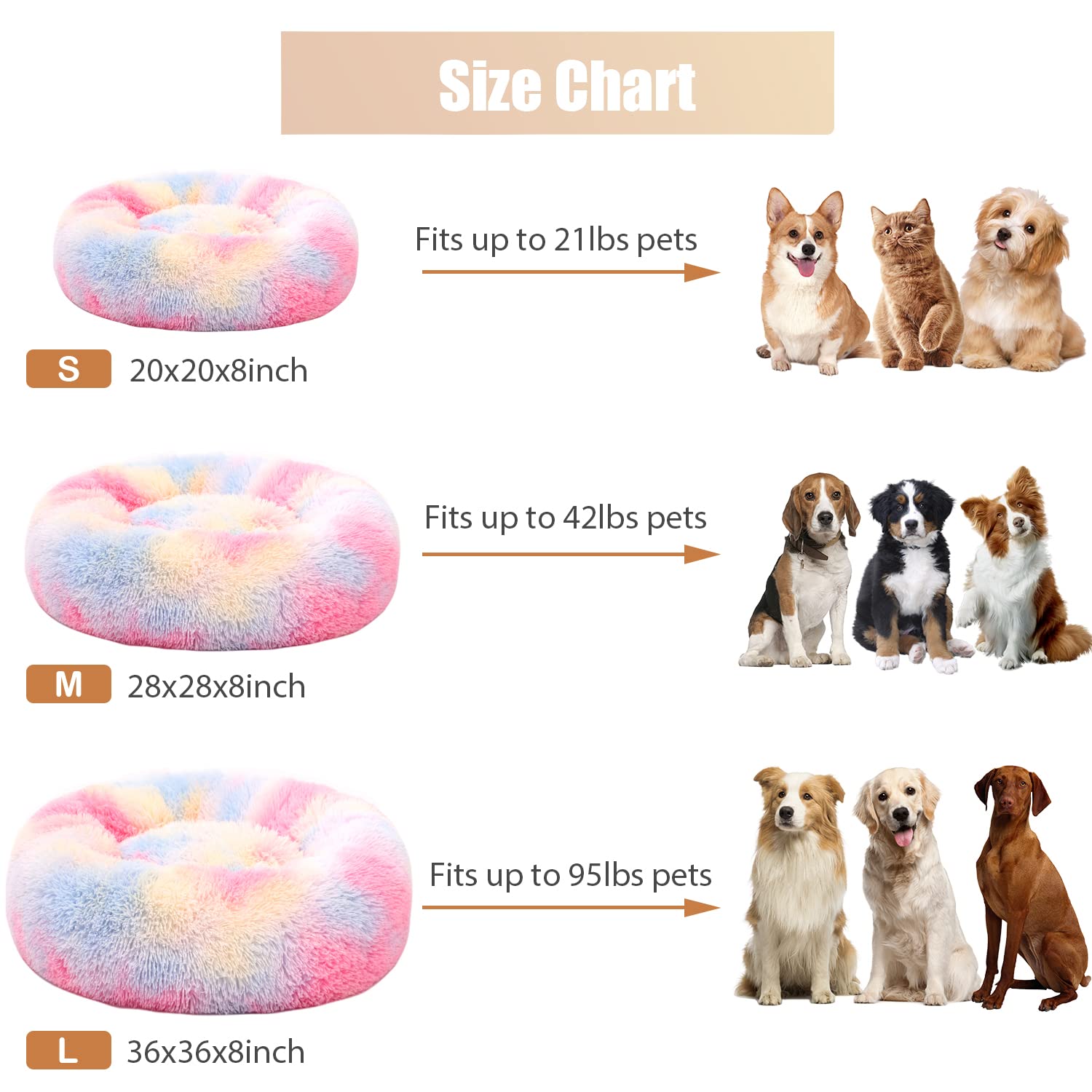 Kimpets Dog Bed Calming Dog Beds For Small Medium Large Dogs - Round Donut Washable Dog Bed, Anti-Slip Faux Fur Fluffy Donut Cuddler Anxiety Cat Bed(20'/27'/35') (S 20''X20'', Color)