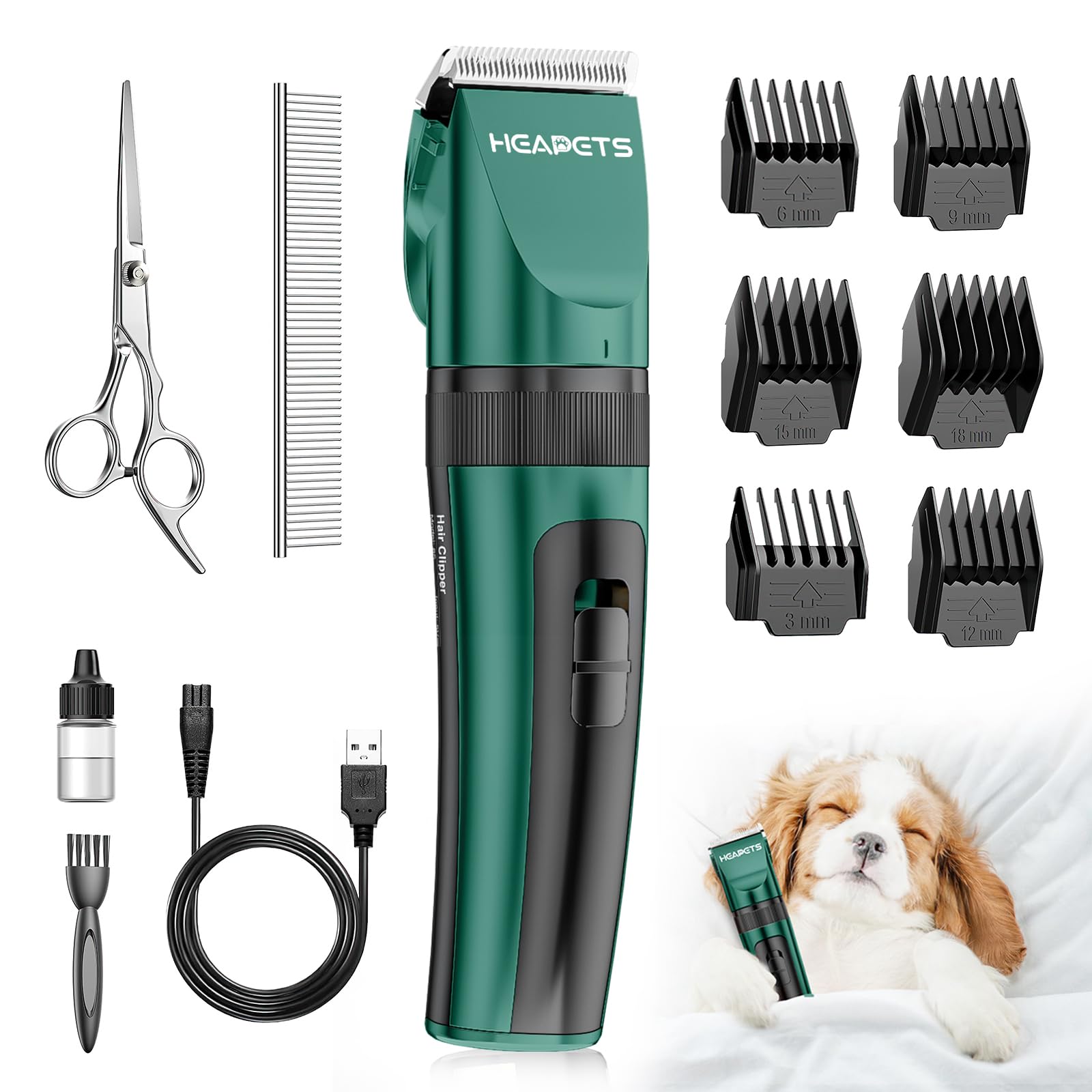 HEAPETS Dog Clippers for Grooming, Low Noise, Electric Quiet, Adjustable Clipper Comb, Rechargeable Cordless Dog Hair Clippers f