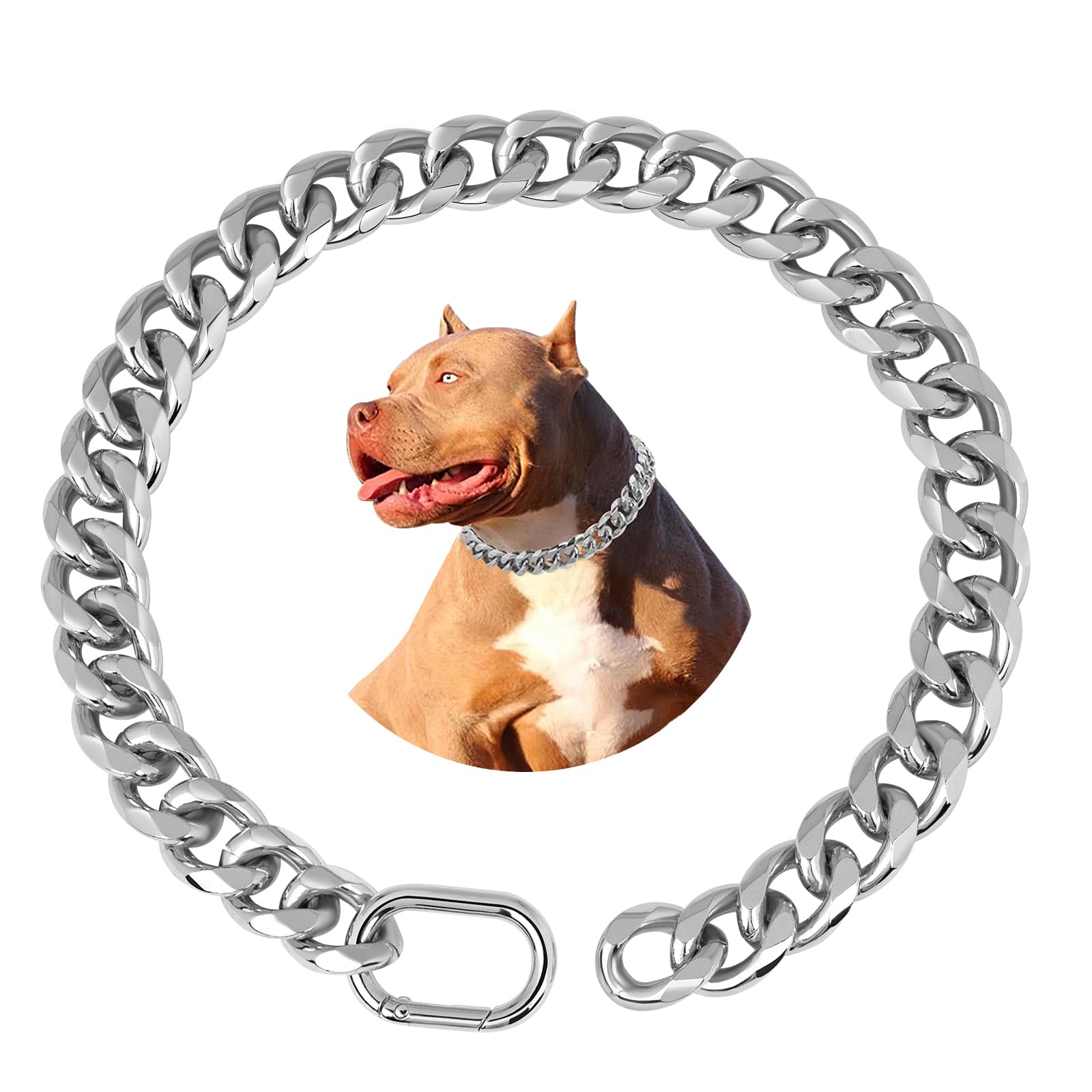 Baobote 19Mm Thick 18K Silver Plated Metal Dog Cuban Link Collar - Silver Dog Chain Collar For Dogs (14'')