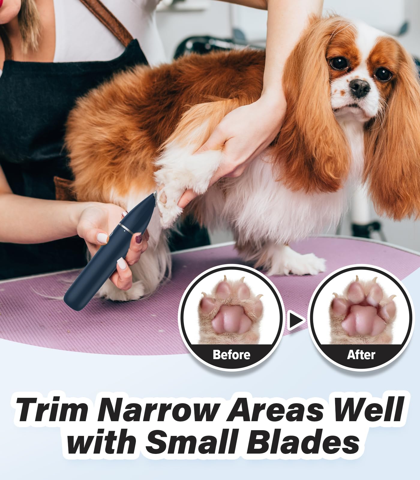 Casfuy Cordless Hair Trimmer, Low Noise Grooming Clipper for Dogs Cats & Small Pets, USB Rechargeable, Double Blades for Trimmin