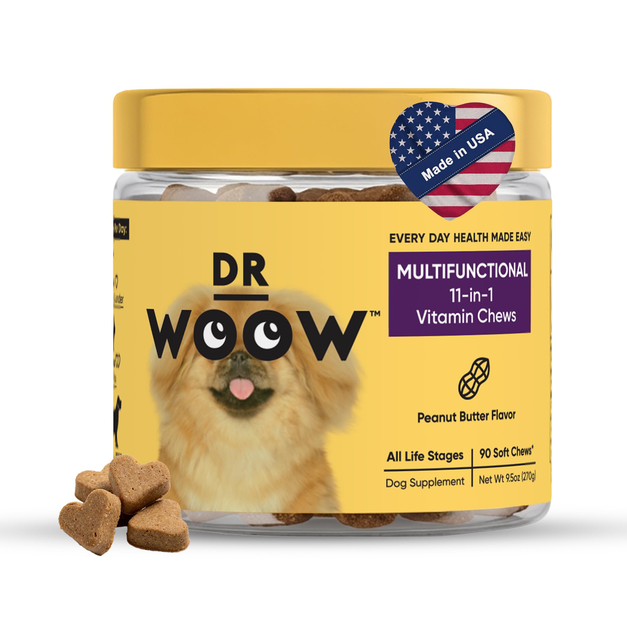 Multivitamin Supplements for Dogs Soft Chews (90 CT) - 11-in-1 Daily Wellness + Immune & Gut Support - Glucosamine + Probiotics 