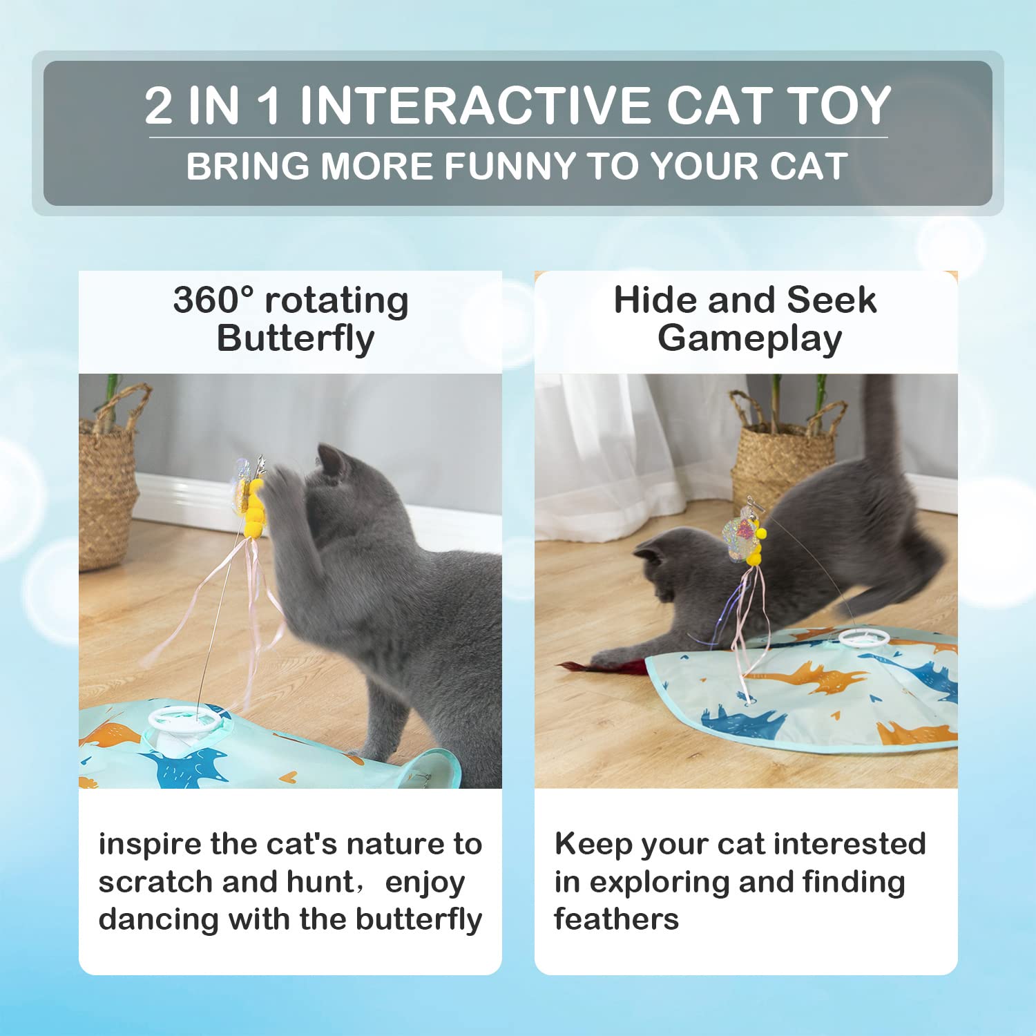 Valonii 2-In-1 Rechargeable Motion Activated Interactive Cat Toys For Indoor Cats, Long Lifetime Motor Cat Chasing Toy For Exerc