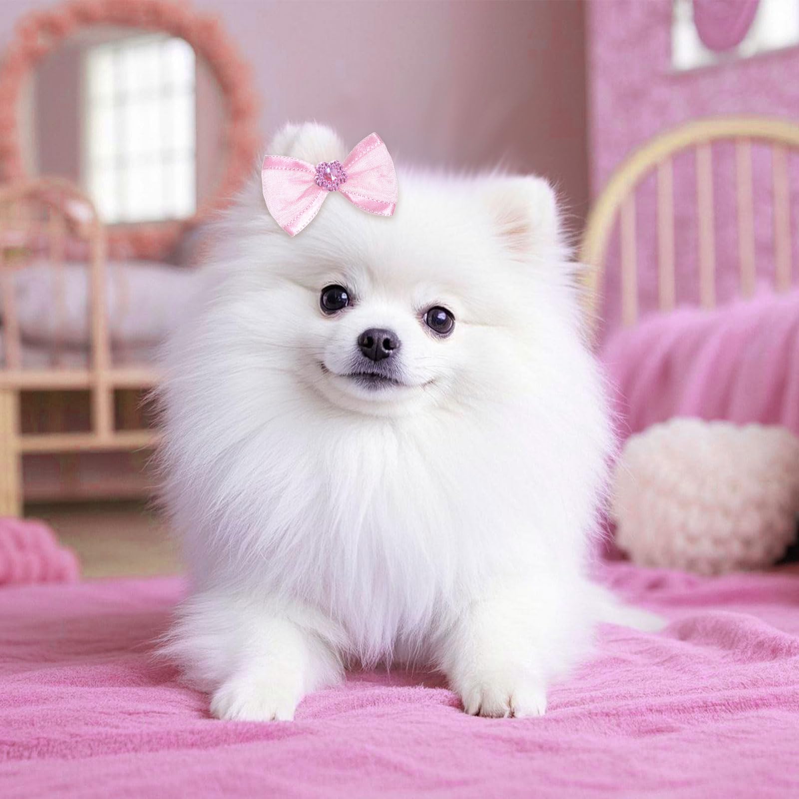 20 Pcs Cute Dog Hair Bows With Rubber Bands Elastic Handmade Mix Style Lace Rhinestone Pearls For Furry Puppy Cat Pet Girl(Novel