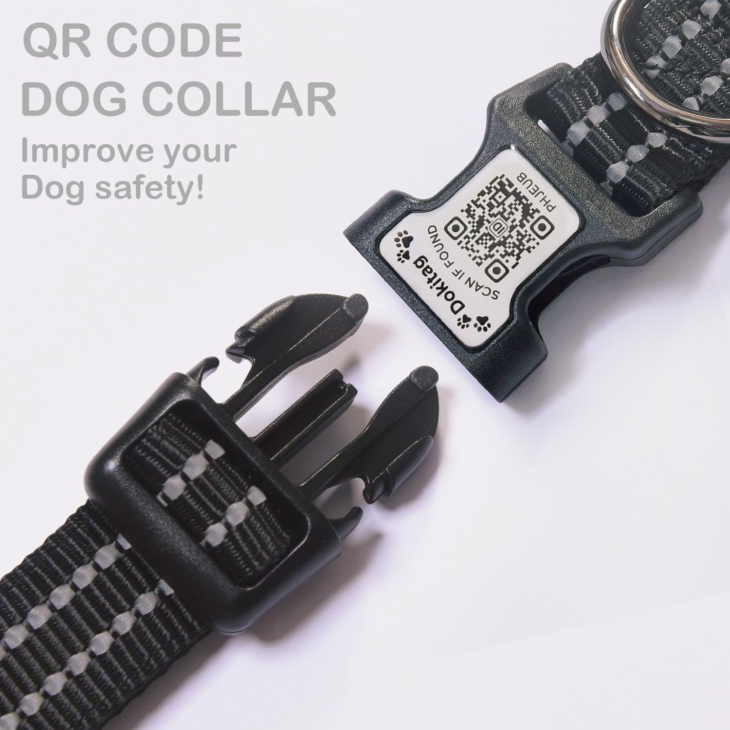 Dokitag Reflective Dog Collar With Apple Airtag Holder & Qr Code Pet Id Tag,Soft Nylon Adjustable Dog Tracker Collar With Safety