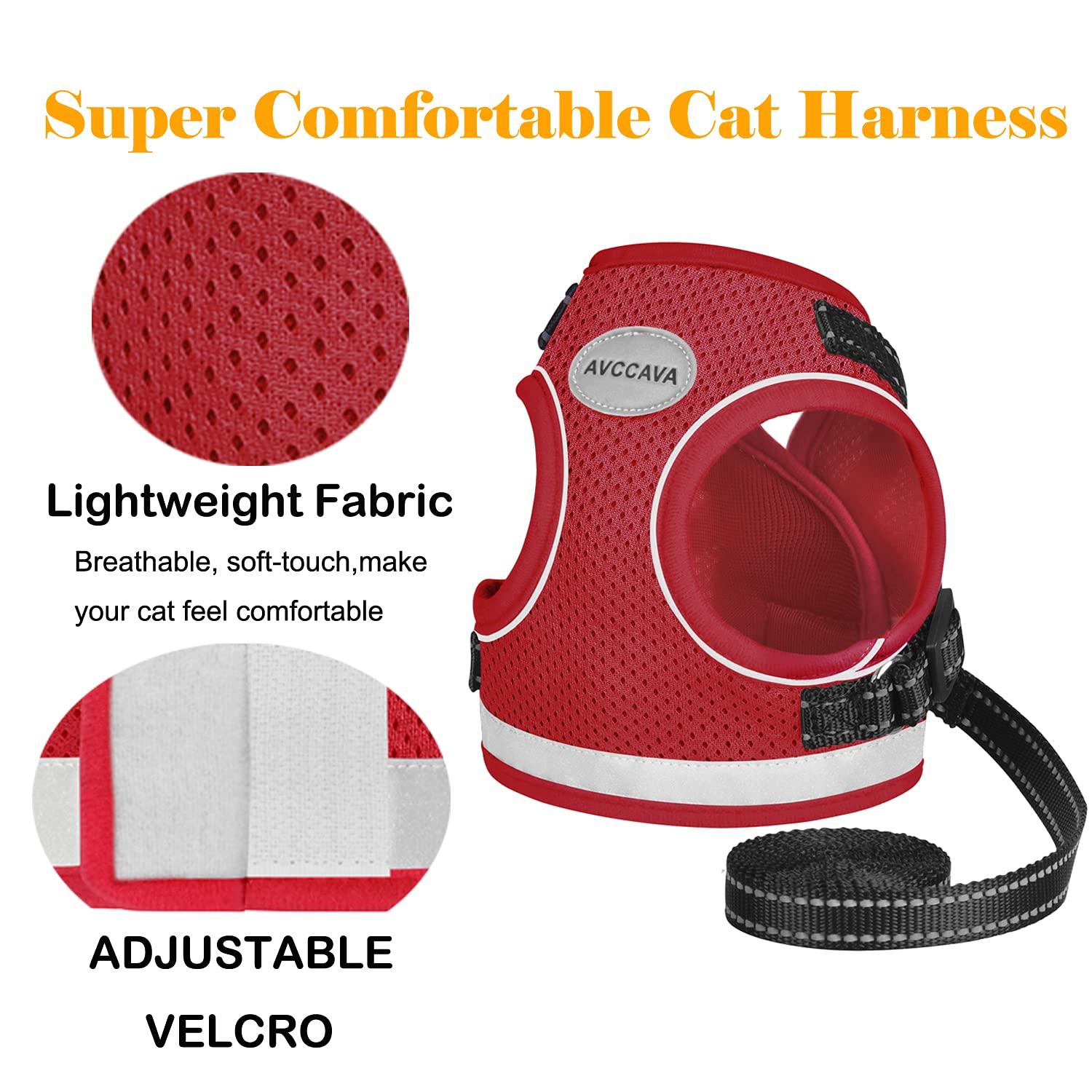 Avccava Cat Harness And Leash For Walking, Escape Proof Soft And Breathable Adjustable Vest Harness For Cats, Lightweight Easy To Control Medium Dog Kitten Harness, Comfortable Outdoor Jacket