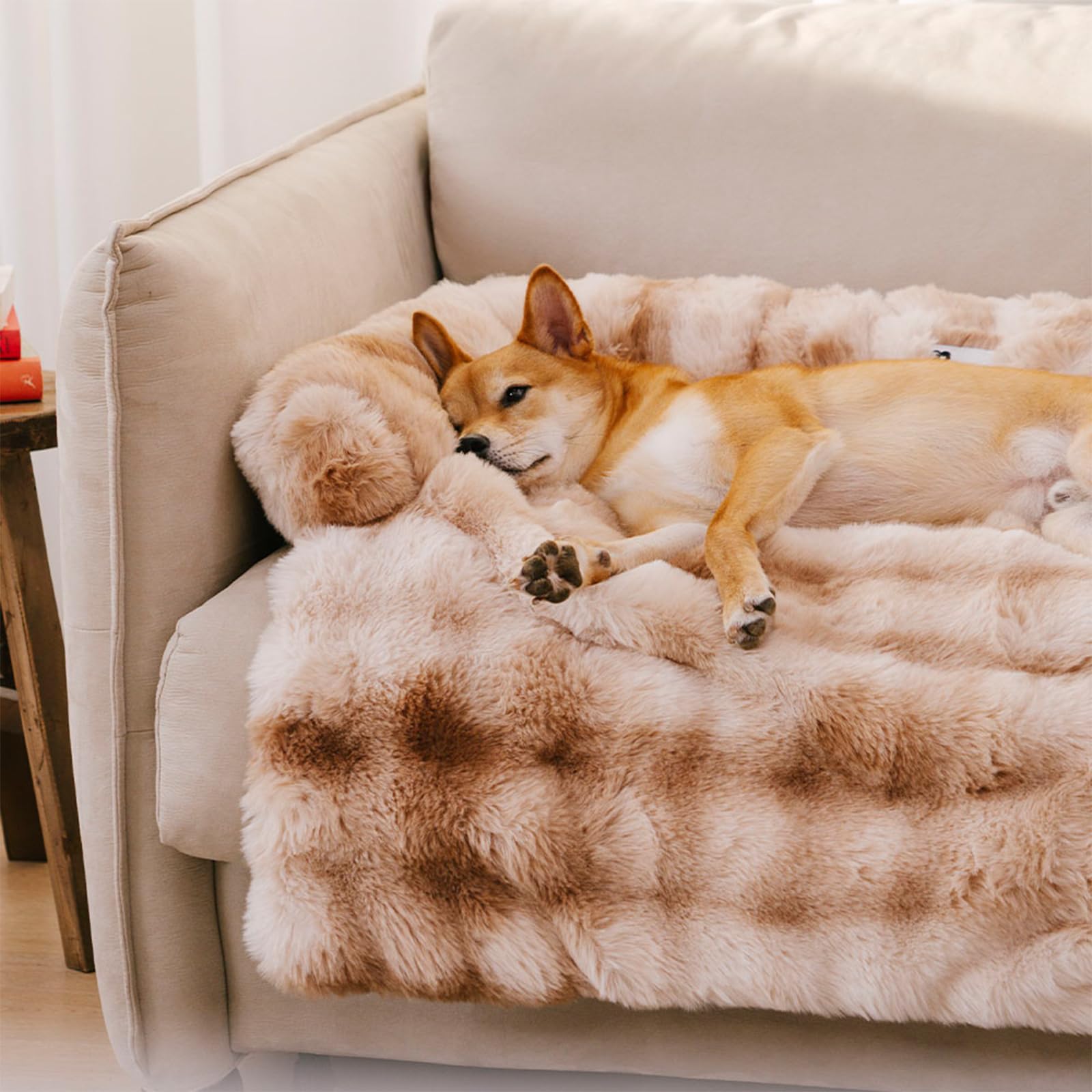 FUNNYFUZZY Calming Dog Bed Mat, Fluffy Fuzzy Couch Cover for Sofa, Furniture Protector with Removable Washable Cover for Large M
