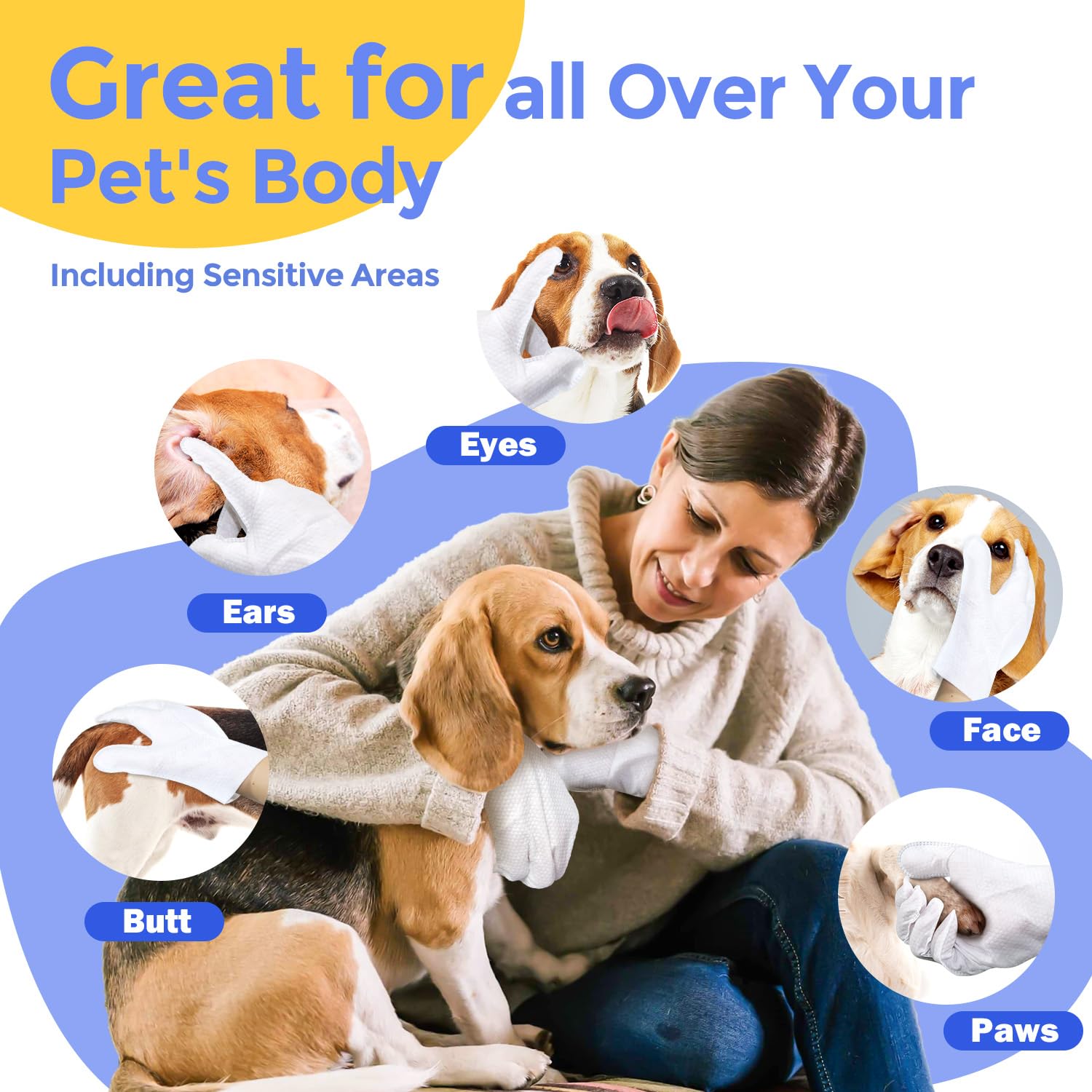 Pupmate Pet Cleaning Glove Wipes For Dogs & Cats, Hypoallergenic Deodorizing Disposable Bathing Wipes,No-Rinse Grooming Wipes, E