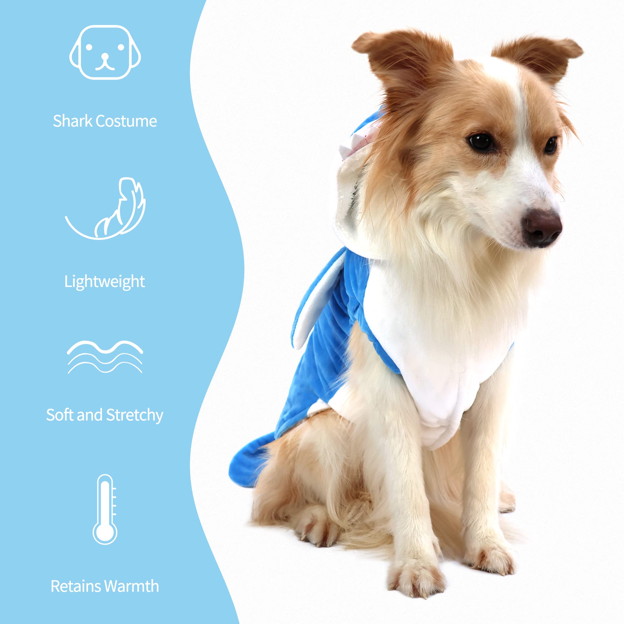 NACOCO Dog Shark Costume - Cute Pet Hoodie for Cats & Dogs, Blue, XL, Velvet Material, Model SHARKCOSTUME-XL