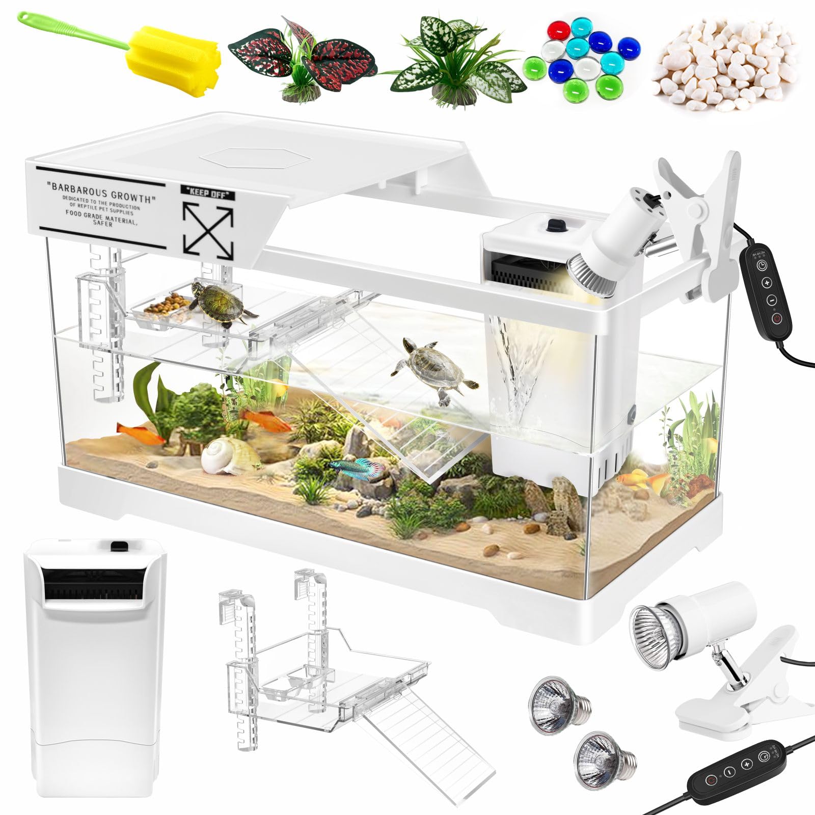 GOZILLA Aquatic Turtle Tank Kit+Lamp+Filter, Upgrade PC Turtle Tank Starter Kit with Adjustable Lamp & Filter,Reptile Habitat wi