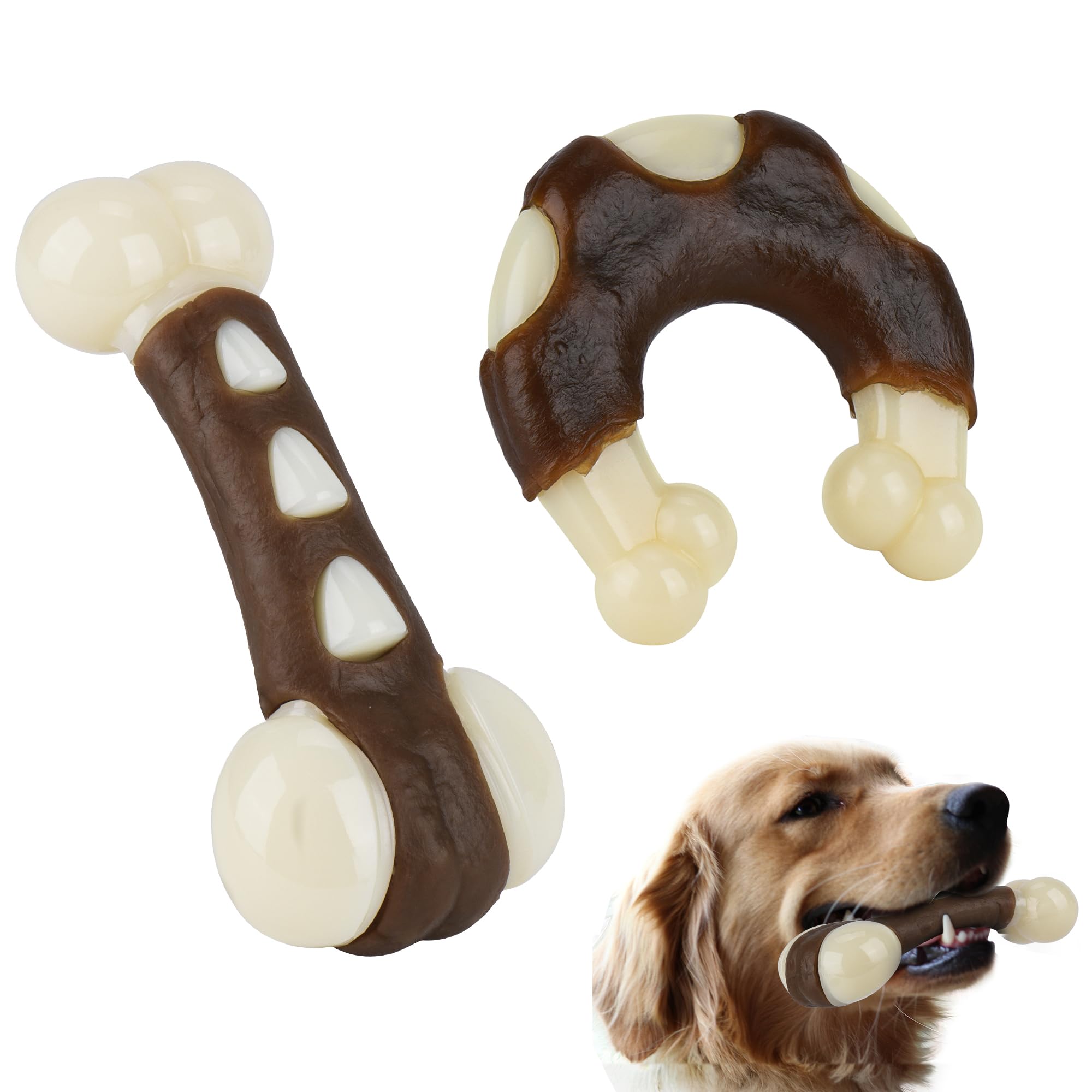 Pawspurr Indestructible Dog Bones Chew Toys For Aggressive Chewers - 2 Pack, Real Beef Flavor, Durable Nylon Dog Toys For Large,