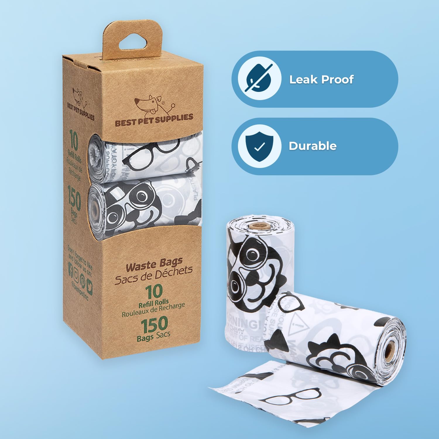 Best Pet Supplies Dog Poop Bags (150 Bags) For Waste Refuse Cleanup, Doggy Roll Replacements For Outdoor Puppy Walking And Trave