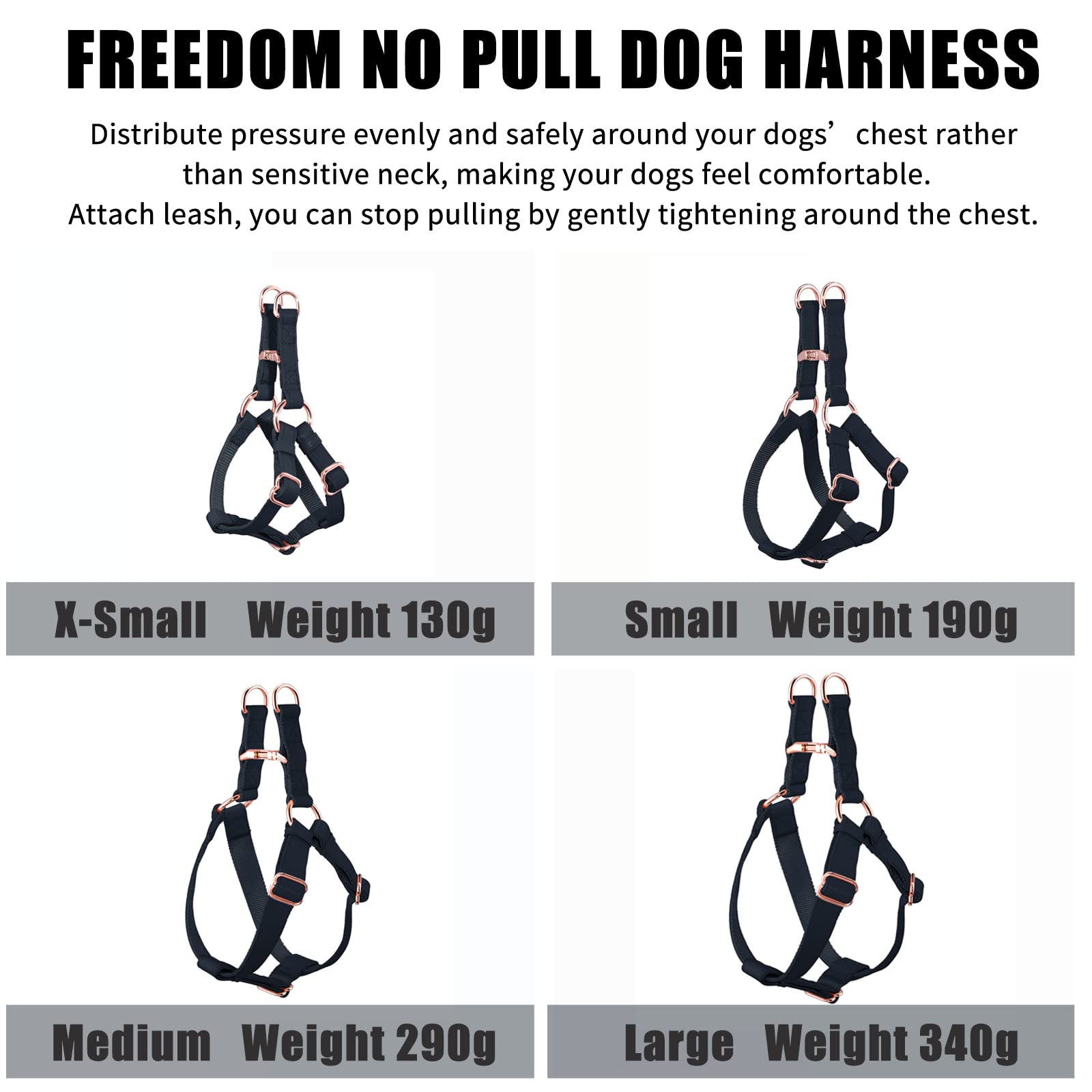 Soft Leather No Pull Dog Harness - Adjustable Step In Dog Harness With Rose Gold Heavy Duty Metal Buckle, Freedom Nylon Dog Halter Vests For Small Medium Large Dogs Easy Walking Training (Black,S)