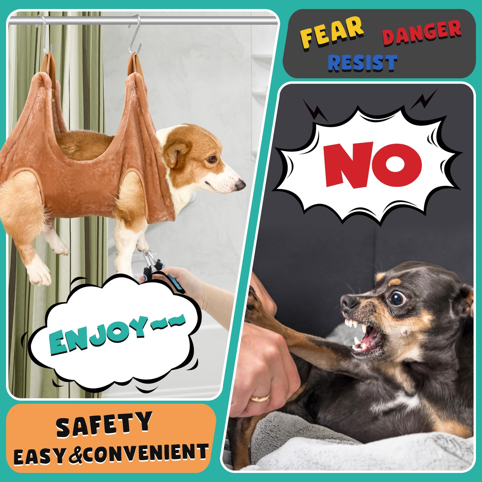 Wscxsc Dog Grooming Kit, Dog Grooming Supplies, Dog Grooming Hammock, Dog Grooming Harness, Dog Nail Clippers, Dog Nail Grinder, Hooks, Dog Hammock Kit For Nail Trimming/Hair Trimming(Coffee, M)