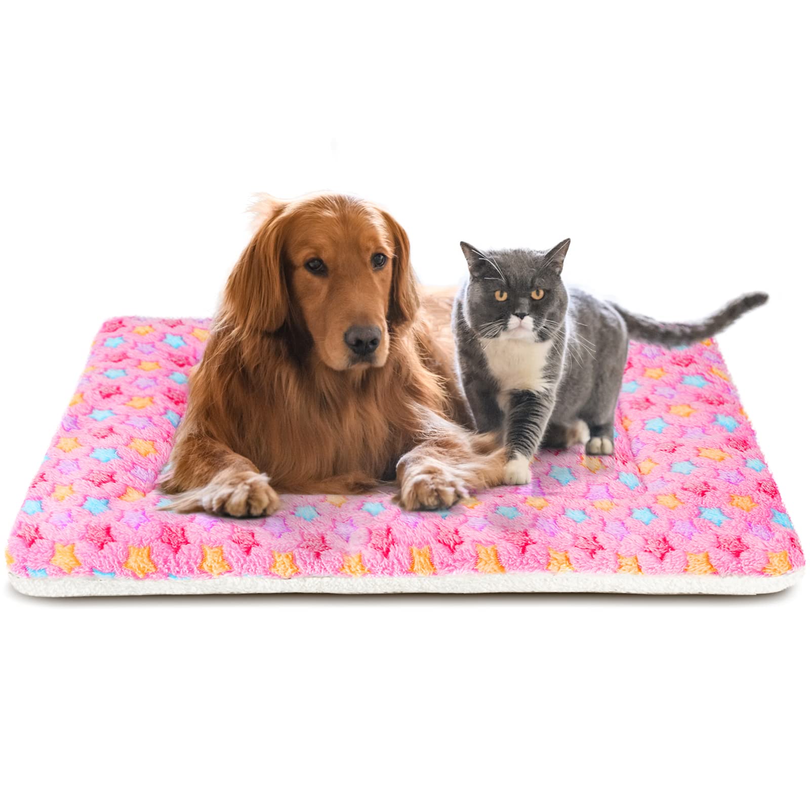 Mora Pets Dog Bed Crate Pad Ultra Soft Pet Bed With Cute Star Print Washable Crate Mat For Large Medium Small Dogs Reversible Fleece Dog Crate Kennel Mat Cat Bed Liner 41 X 29 Inch Pink