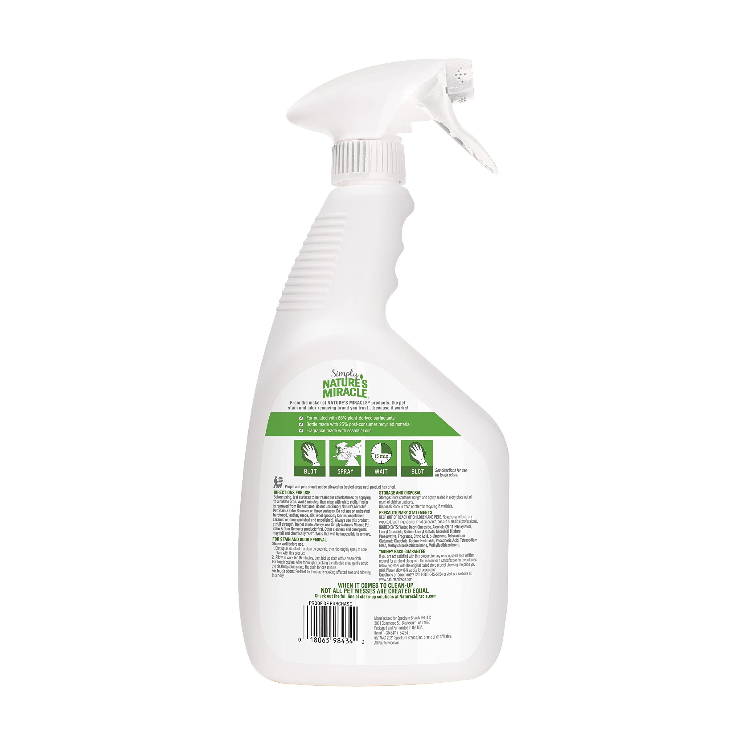 Nature'S Miracle Simply Pet Stain And Odor Remover, 32 Ounce, Made With 86% Plant-Derived Surfactants