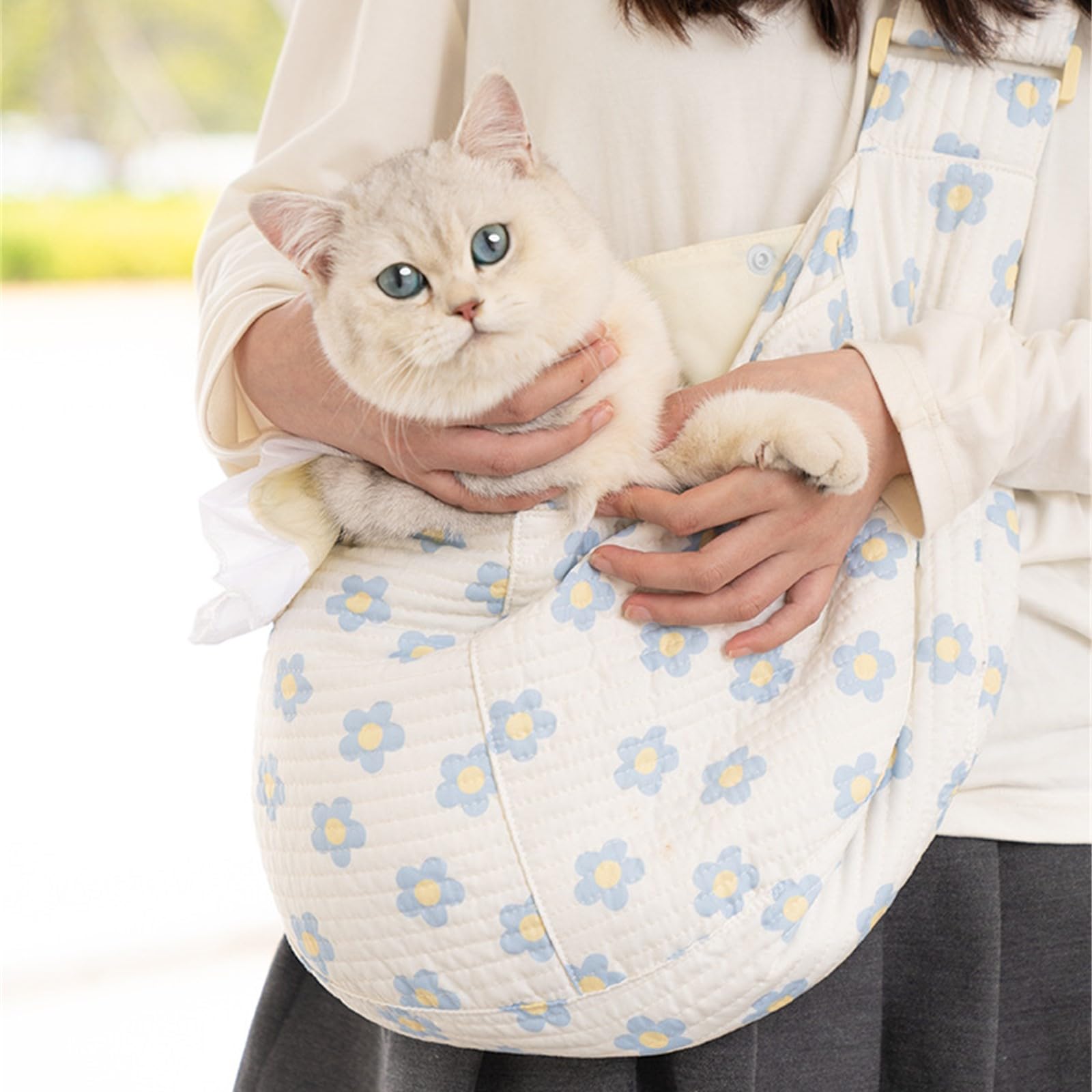 Floral Dog Carrier Bag for Cats & Small Dogs 3-15 LBS, Hands-Free Cat Sling with Adjust Strap & Pocket, Pets Sling Carrier Cross