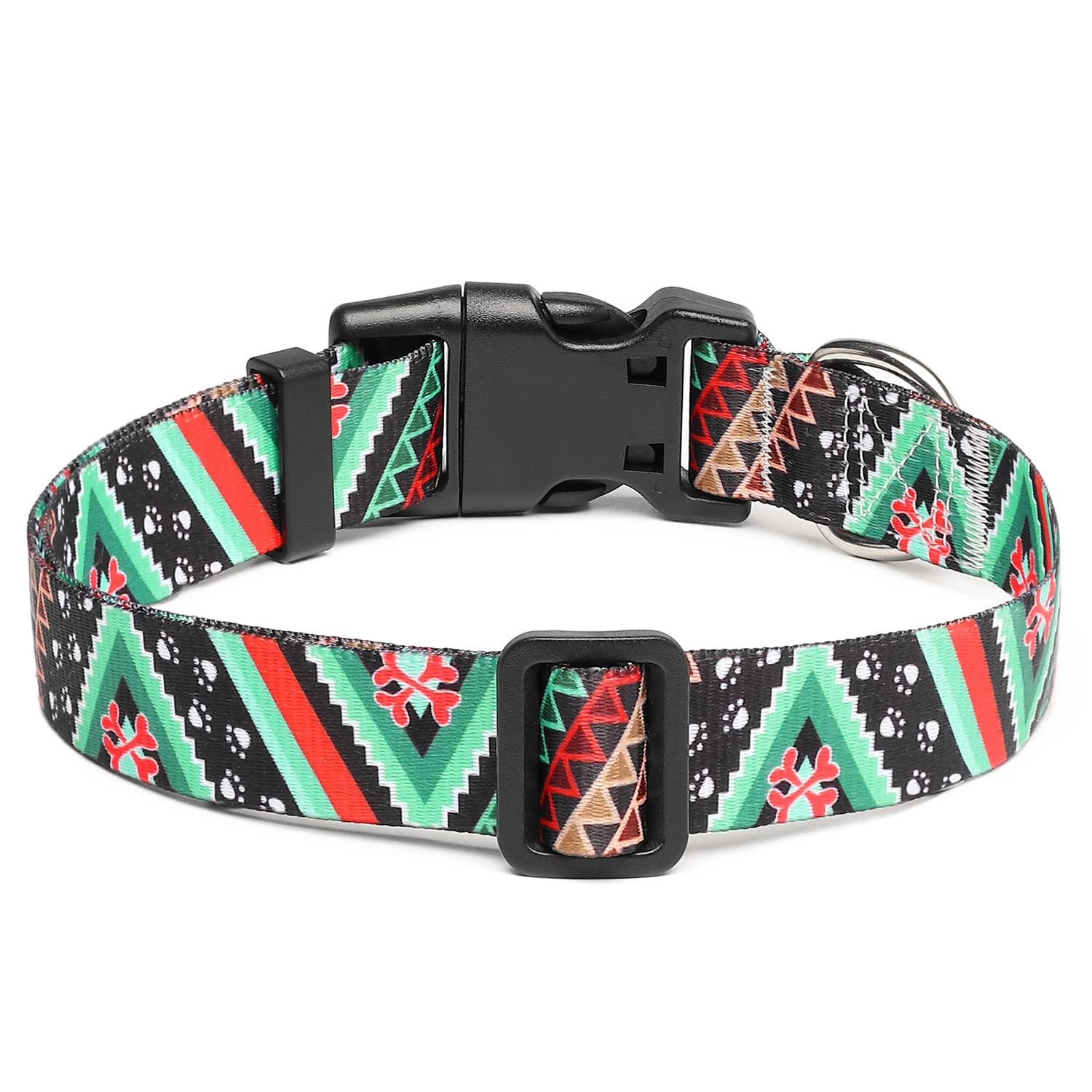 Mercano Adjustable Dog Collar - Special Design Patterns, Soft Nylon Comfortable Durable Pet Collar For Small Medium Large Dogs (M, Ethnic Green)