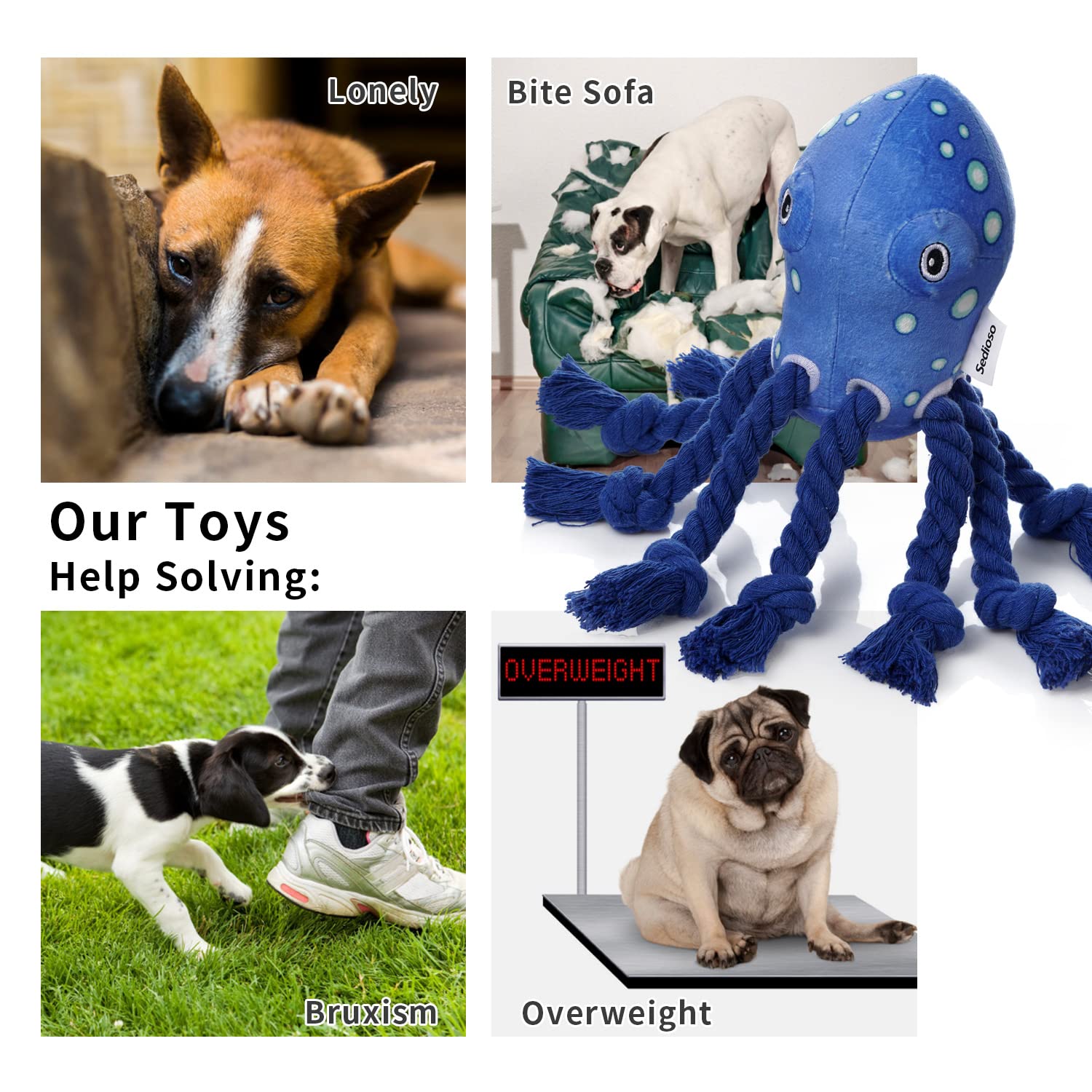 Sedioso Dog Toys, Dog Plush Toy For Large Breed, Cute Squeaky Dog Toys With Crinkle Paper, Dog Chew Toys For Puppy, Small, Middle, Big Dogs (Octopus)